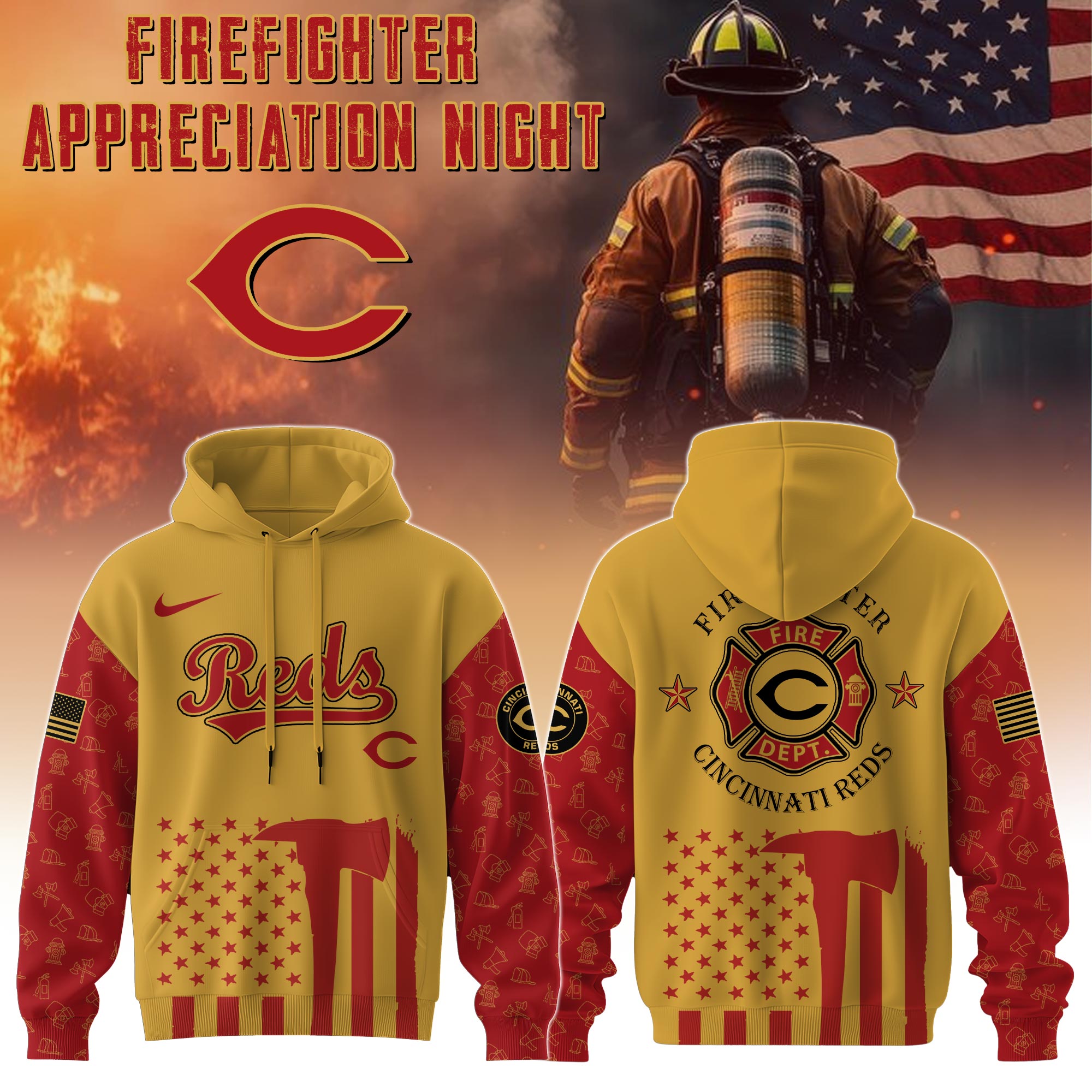Cincinnati Reds Mlb X Firefighter Appreciation Night Special Edition Custom Hoodie 2025