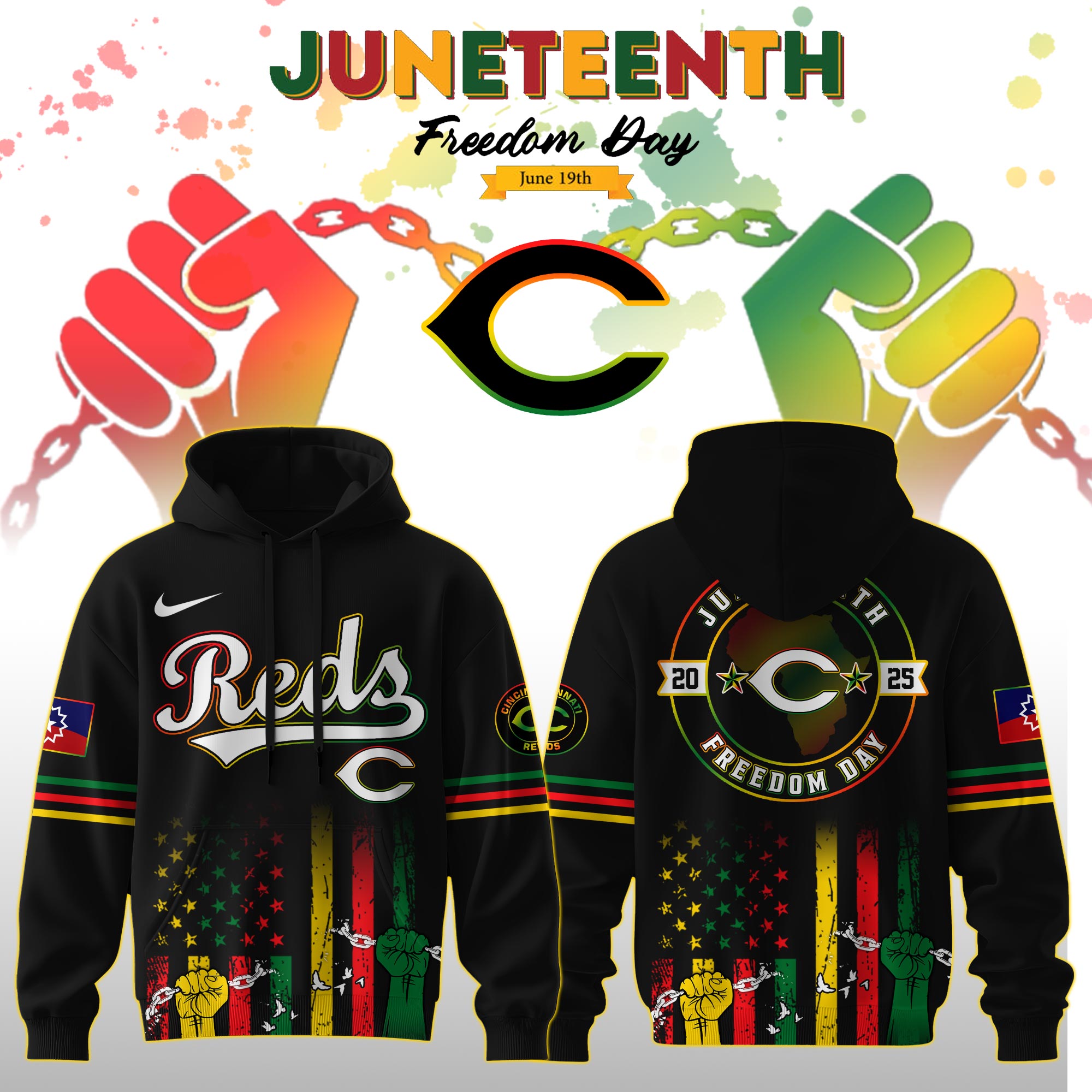 Cincinnati Reds Mlb X Juneteenth Freedom Day Edition Custom Hoodie 2025