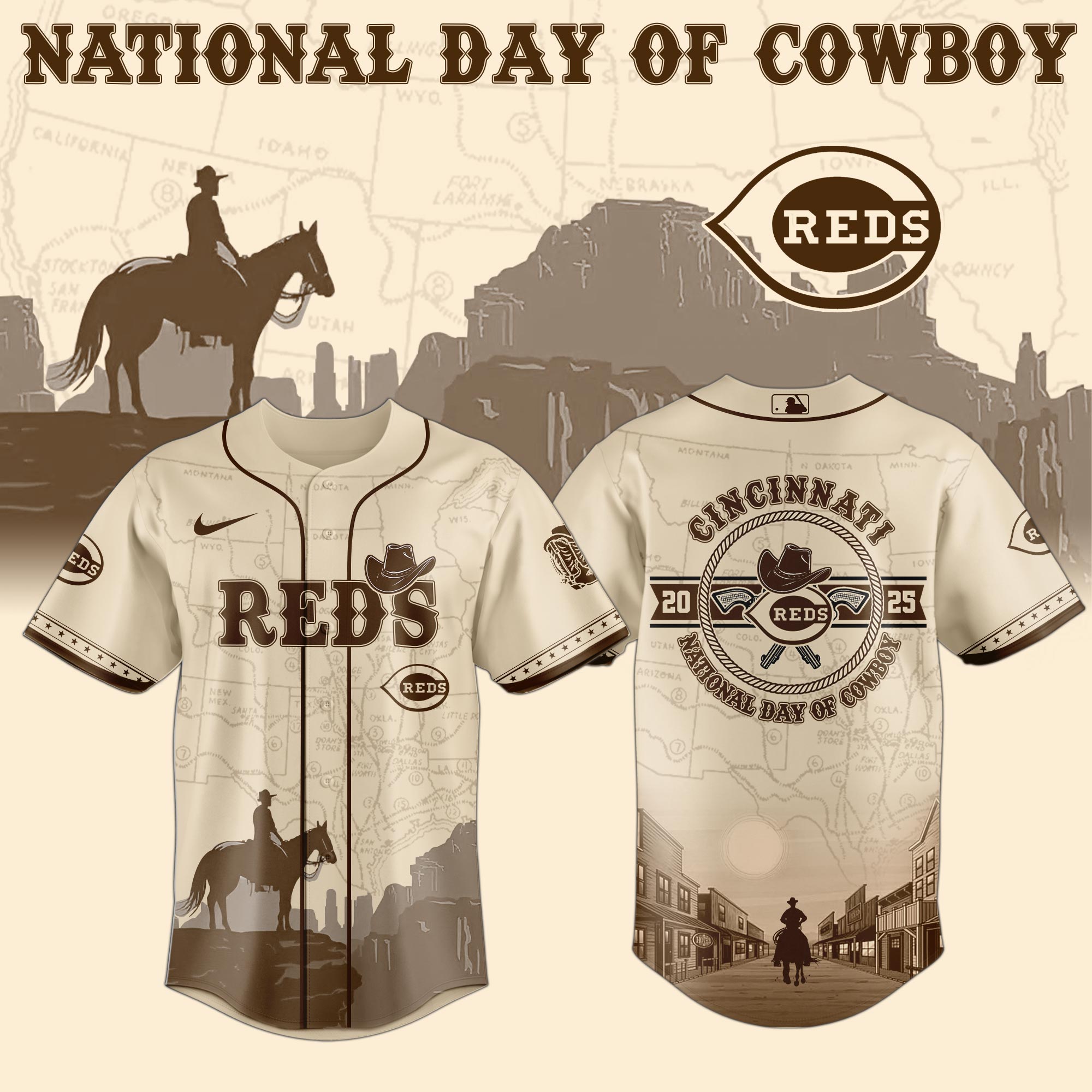 Cincinnati Reds Mlb X National Day Of Cowboy Baseball Jersey