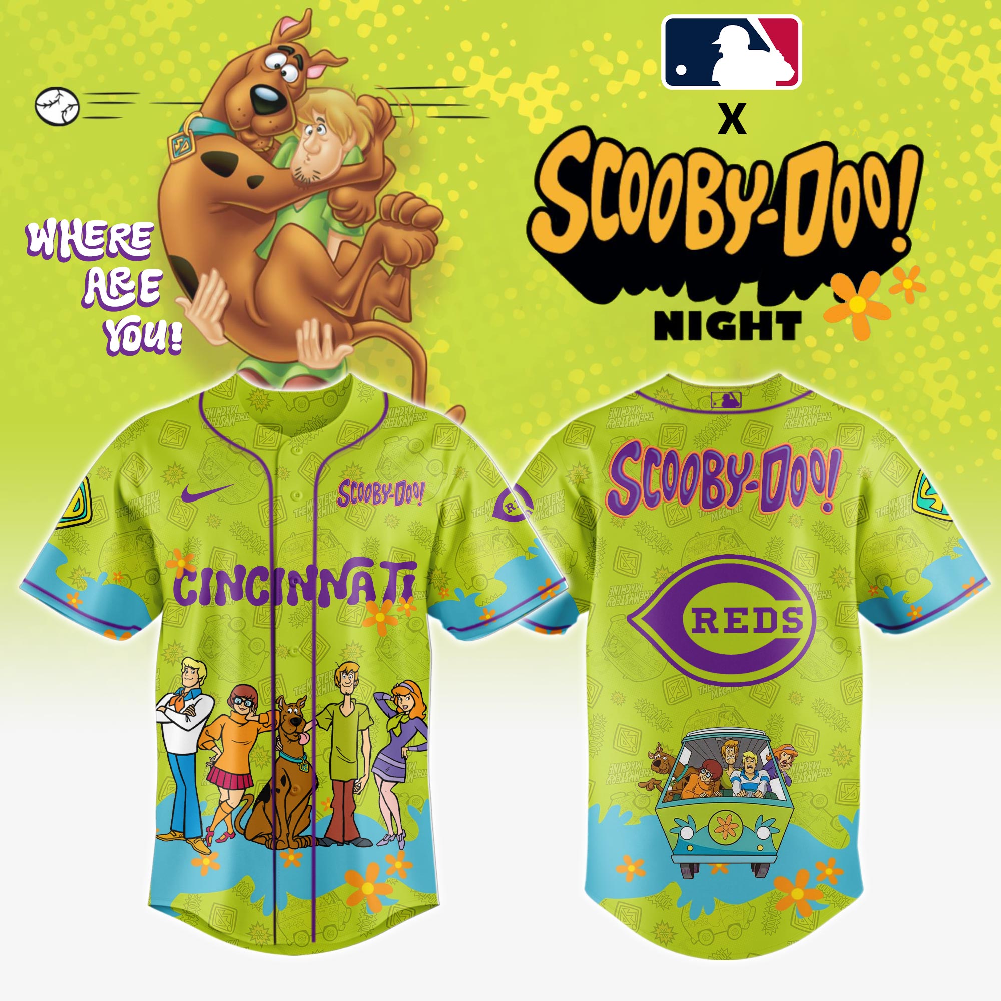 Cincinnati Reds Mlb X Scooby Doo Baseball Jersey
