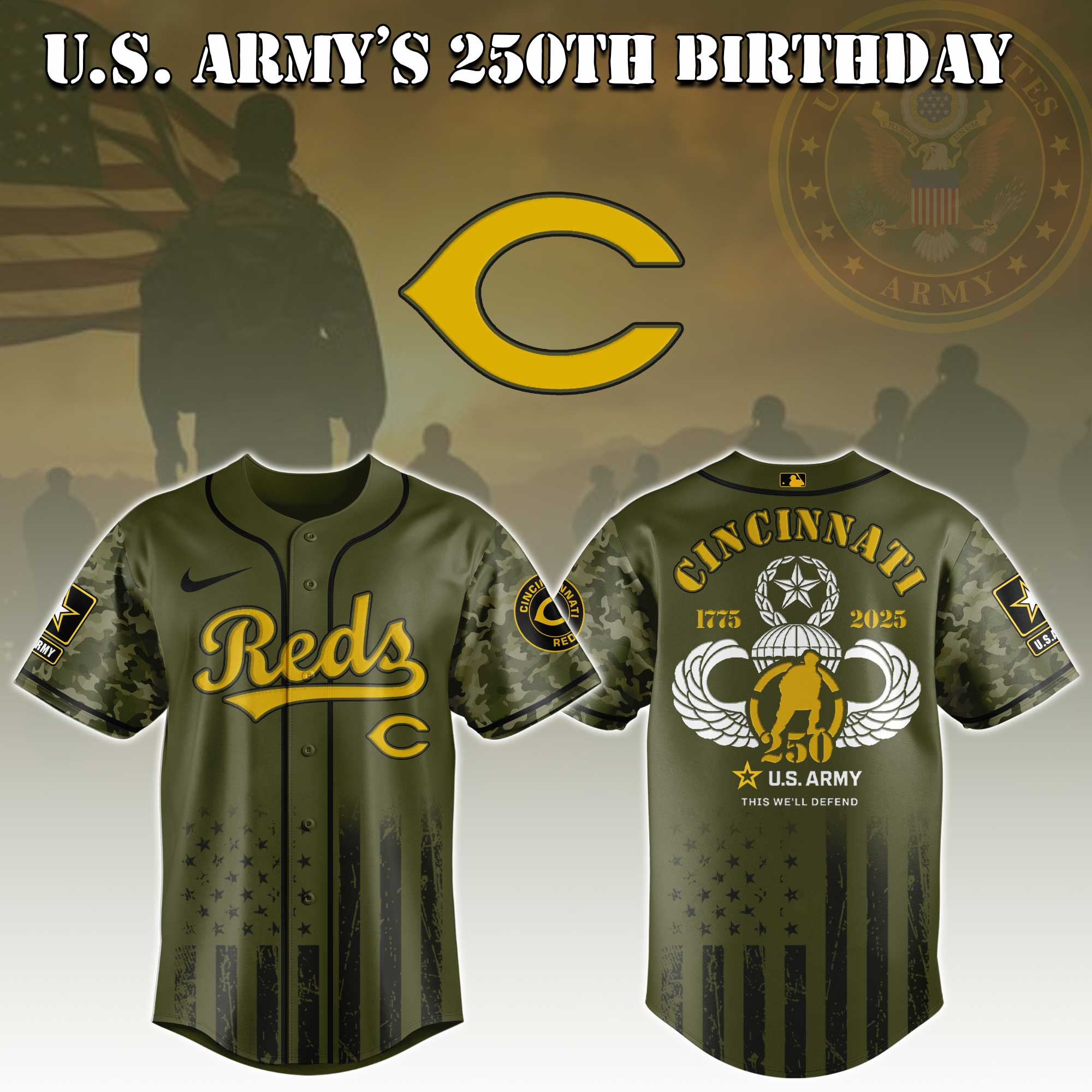 Cincinnati Reds Mlb X U.s. Army This We'll Defend Baseball Jersey