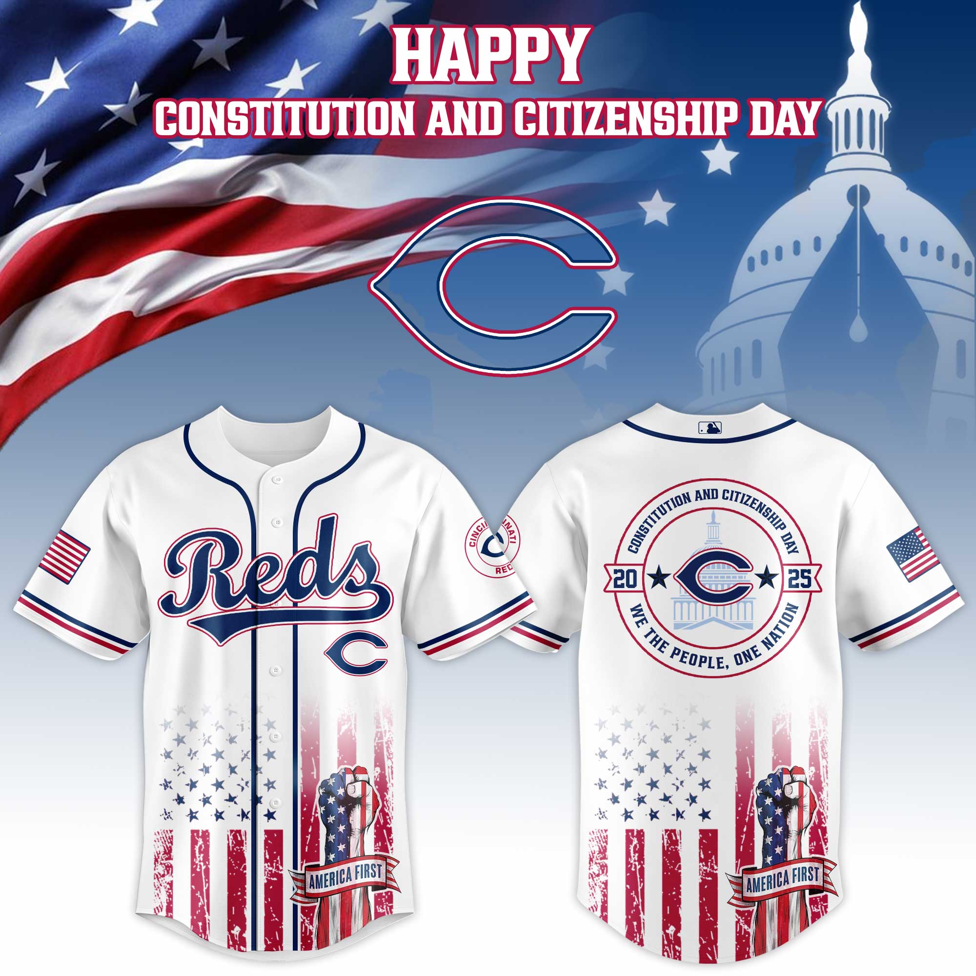 Cincinnati Reds Mlb X Usa Happy Constitution And Citizenship Day Baseball Jersey