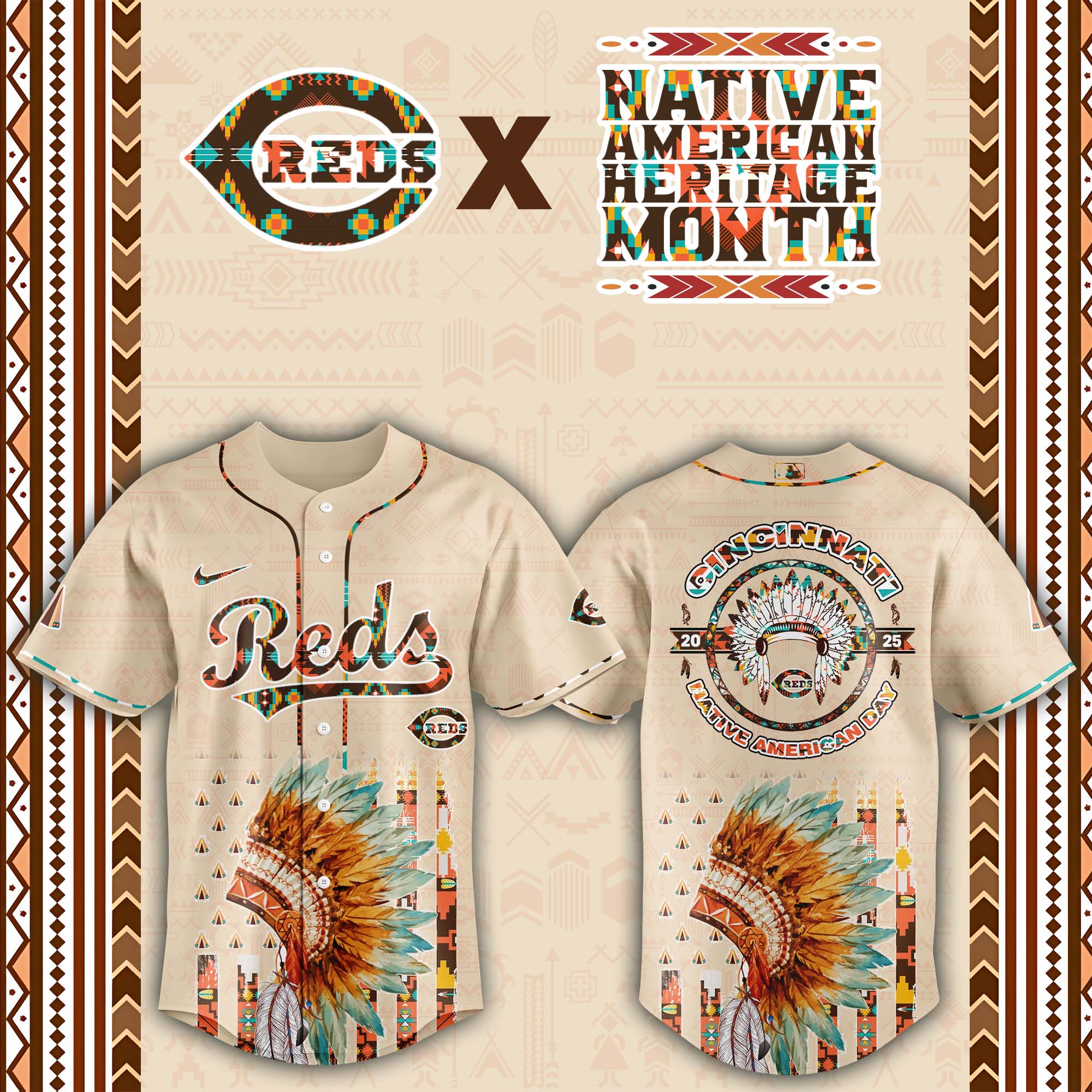 Cincinnati Reds Native American Heritage Month Baseball Jersey