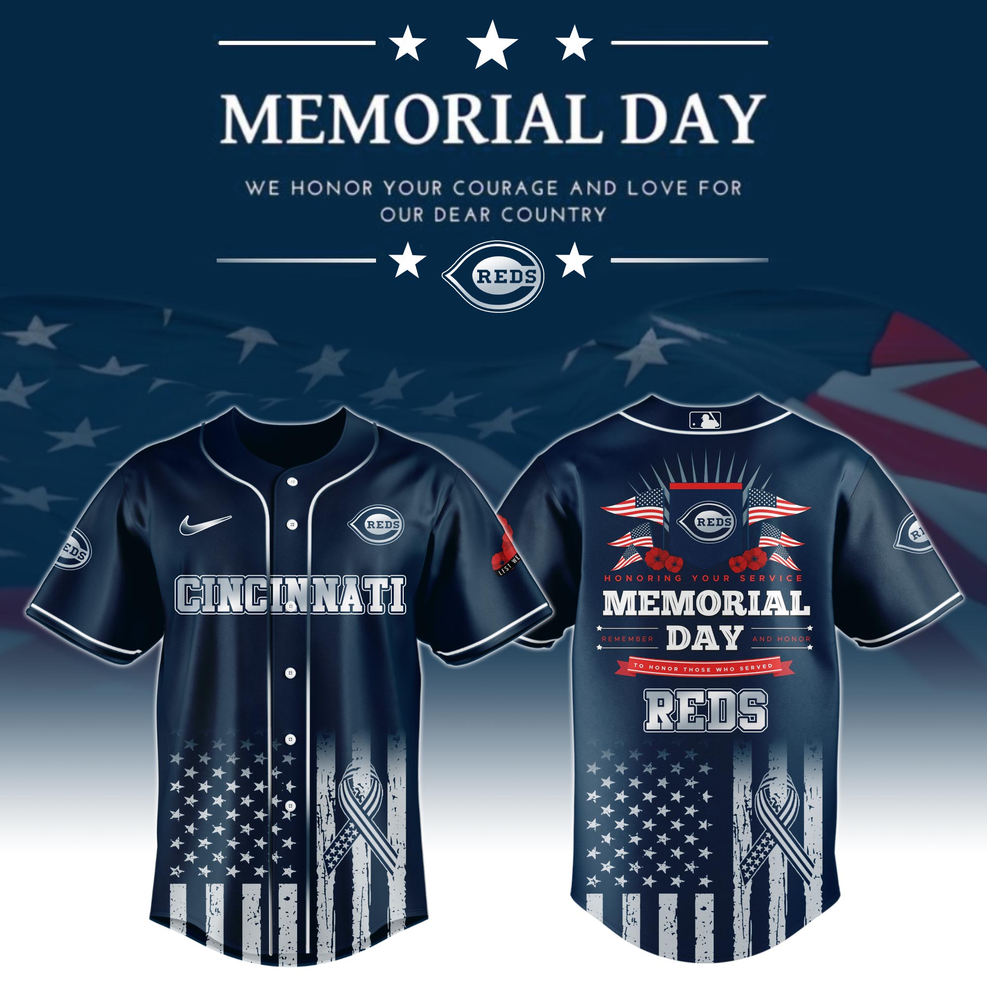 Cincinnati Reds Special Memorial Day Limited Edition Jersey