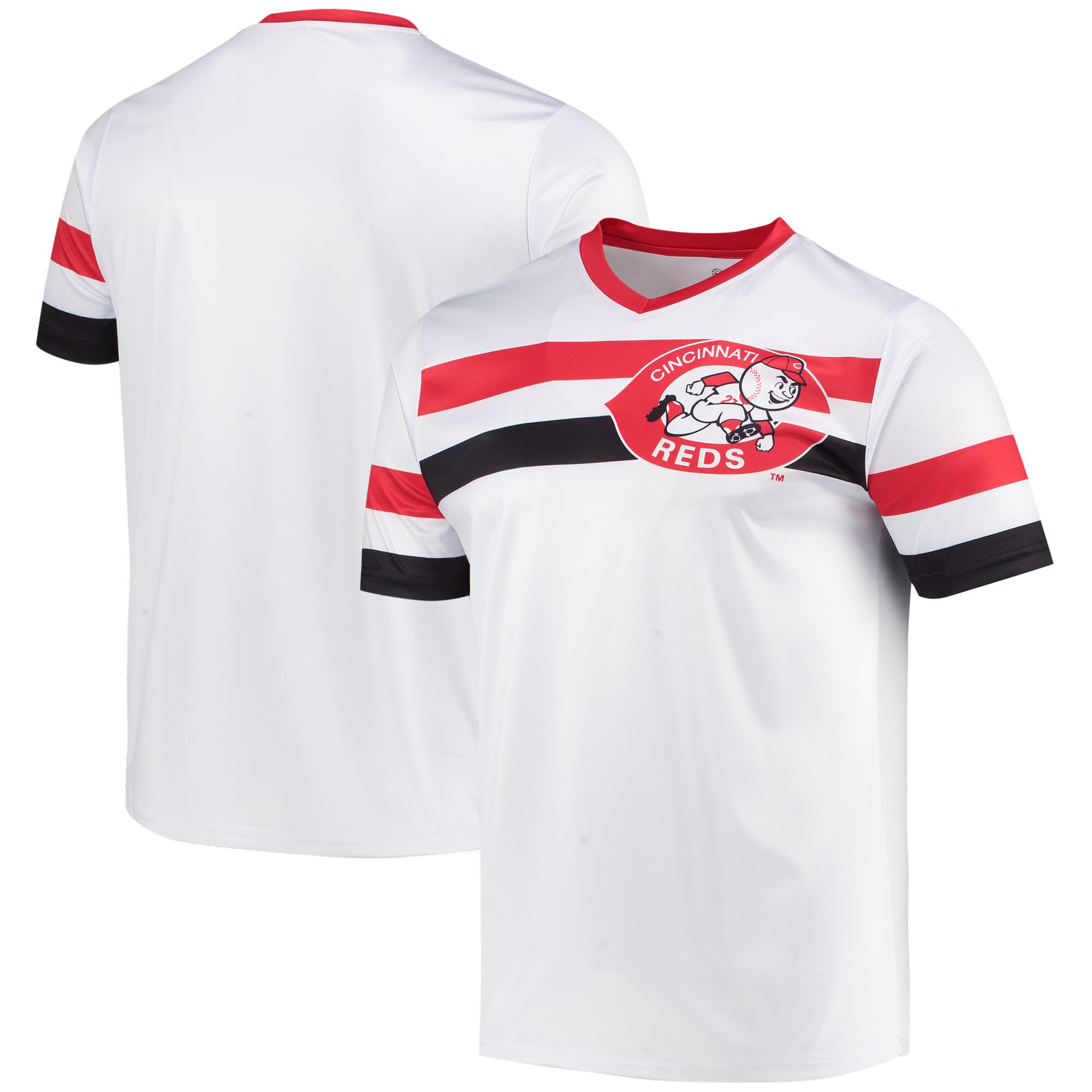 Alternative view of Cincinnati Reds Stitches Cooperstown Collection V-neck Baseball Jersey – White