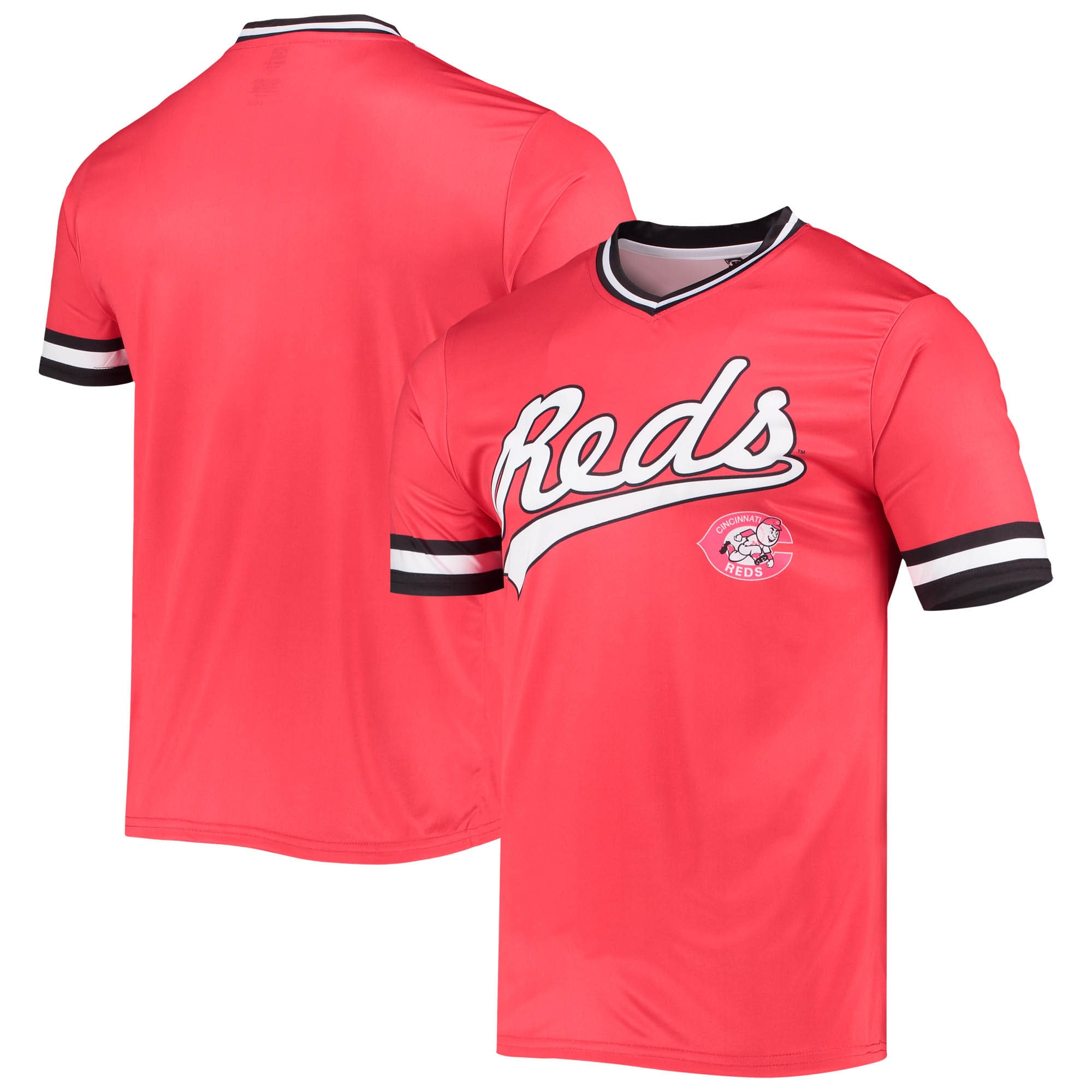 Cincinnati Reds Stitches Cooperstown Collection V-neck Team Color Baseball Jersey - Red/black