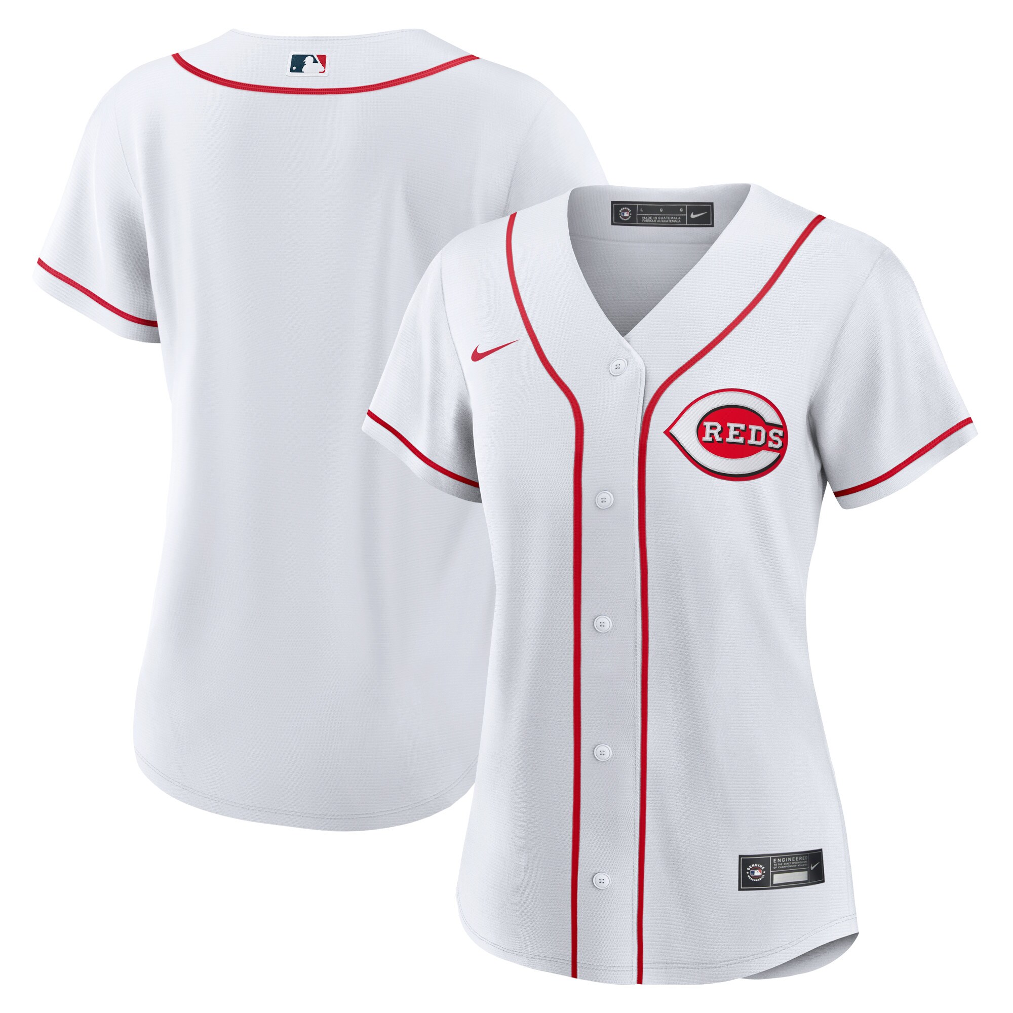 Alternative view of Cincinnati Reds Women's Home Blank Replica Baseball Jersey - White