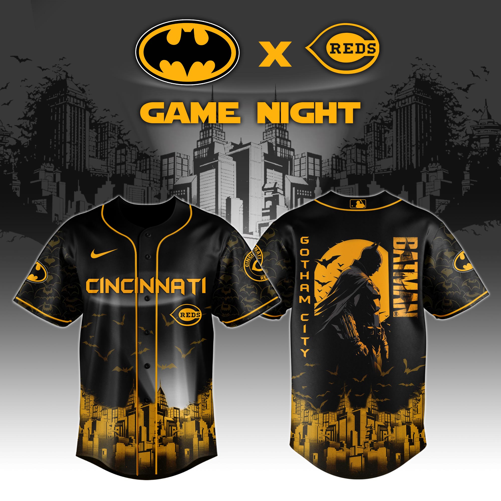 Cincinnati Reds X Dc Batman Game Night Baseball Jersey
