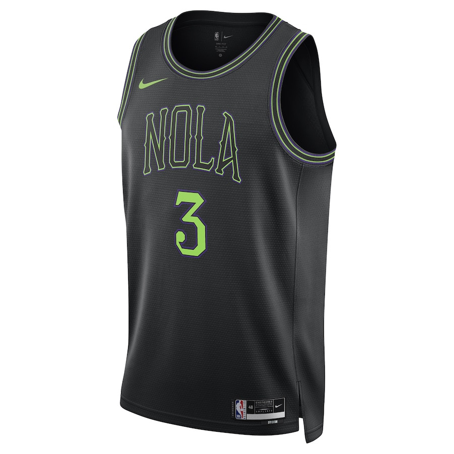 Alternative view of CJ McCollum 3 New Orleans Pelicans 2023/24 City Edition Swingman Basketball Jersey - Black - JS214 
