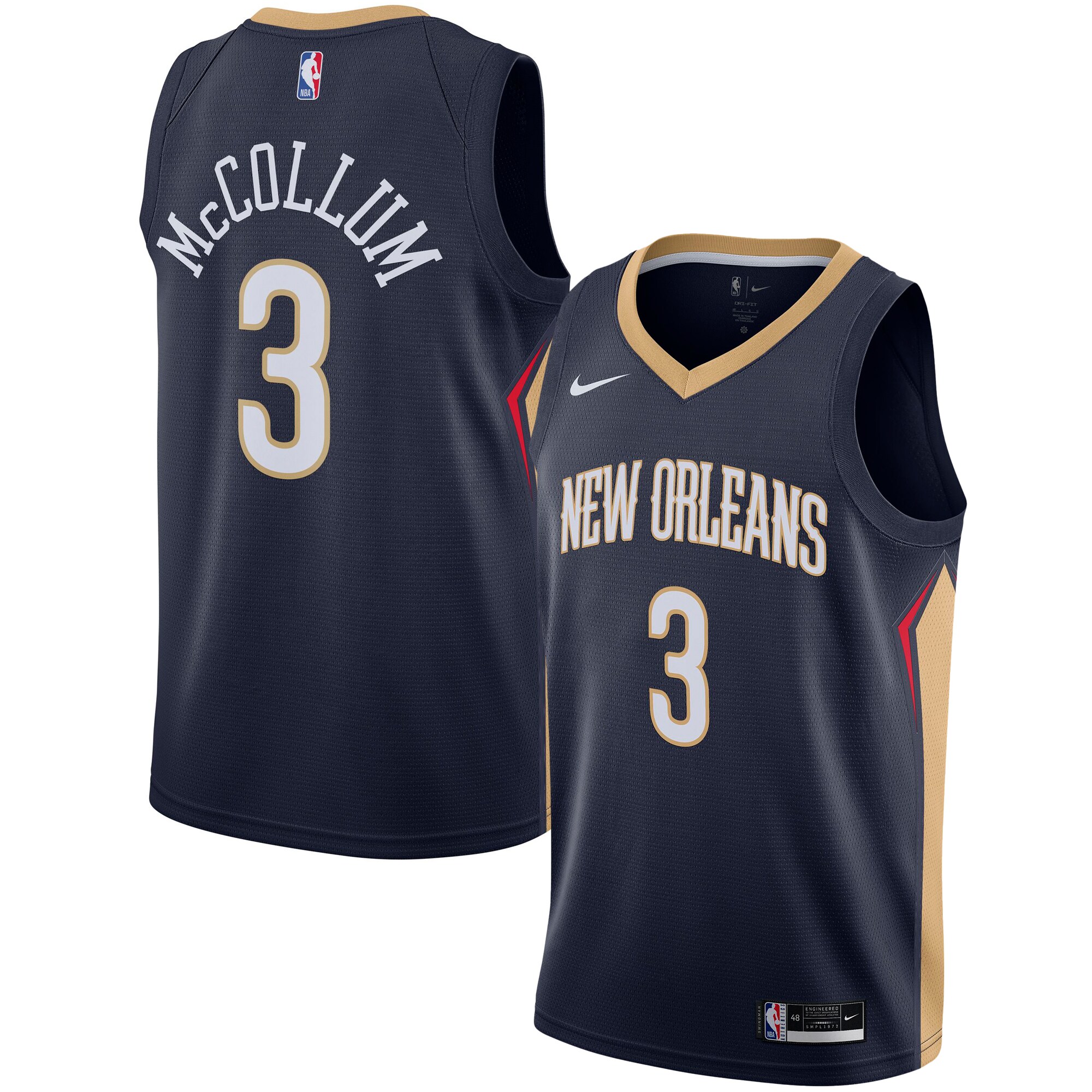 Alternative view of C.j. Mccollum New Orleans Pelicans 2021/22 Swingman Basketball Jersey - Icon Edition - Navy