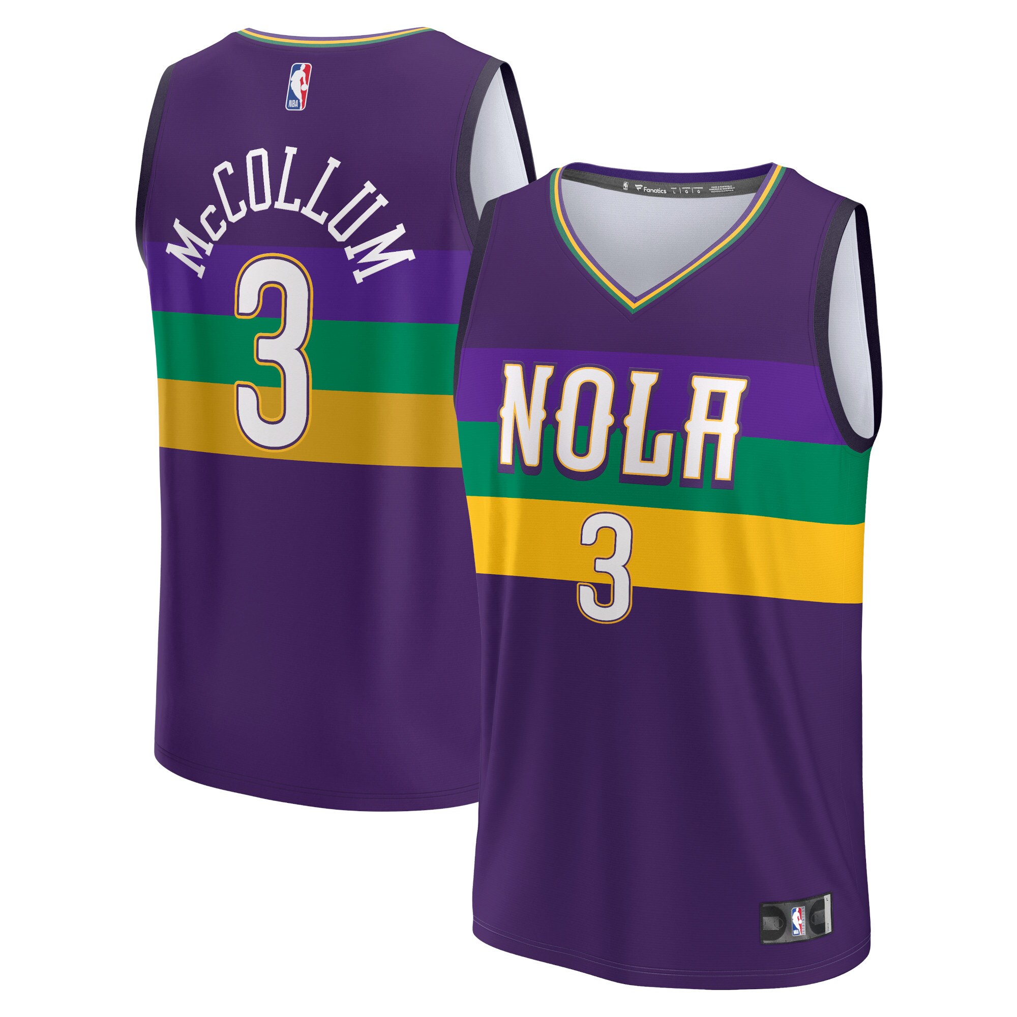 Alternative view of Cj Mccollum New Orleans Pelicans Fanatics Branded Youth 2022/23 Fastbreak Basketball Jersey - City Edition - Purple
