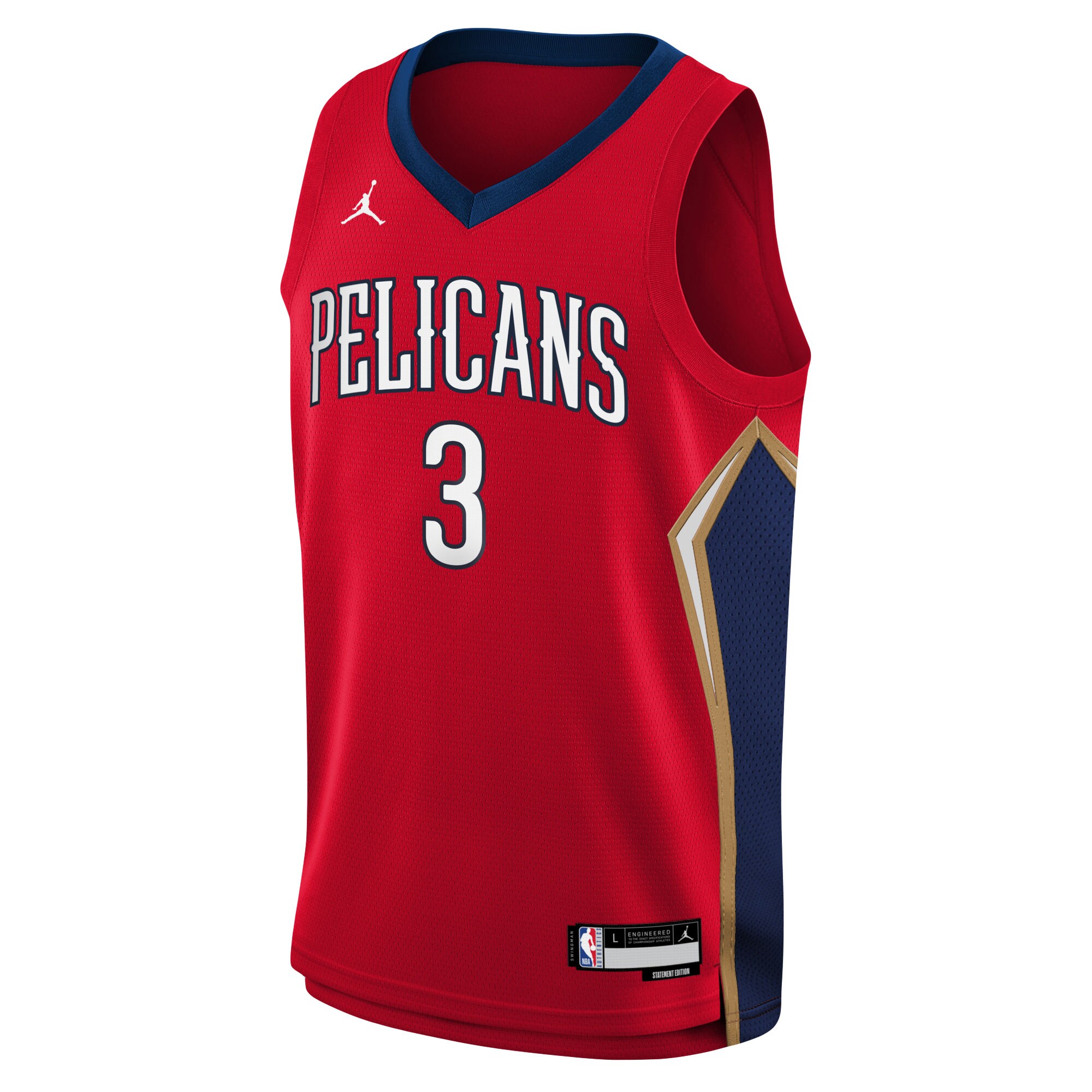 Alternative view of C.j. Mccollum New Orleans Pelicans Jordan Brand Youth Swingman Basketball Jersey – Statement Edition – Red