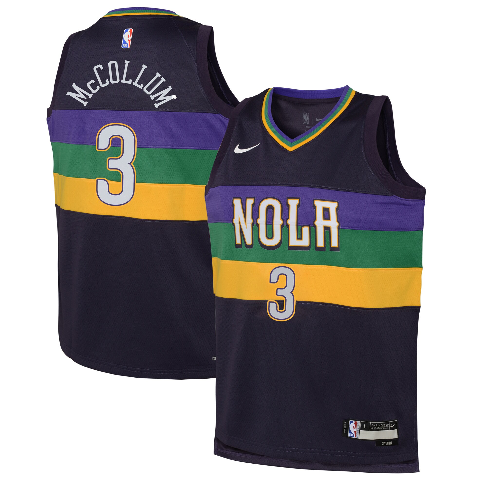Alternative view of Cj Mccollum New Orleans Pelicans Youth Swingman Basketball Jersey - City Edition - Purple