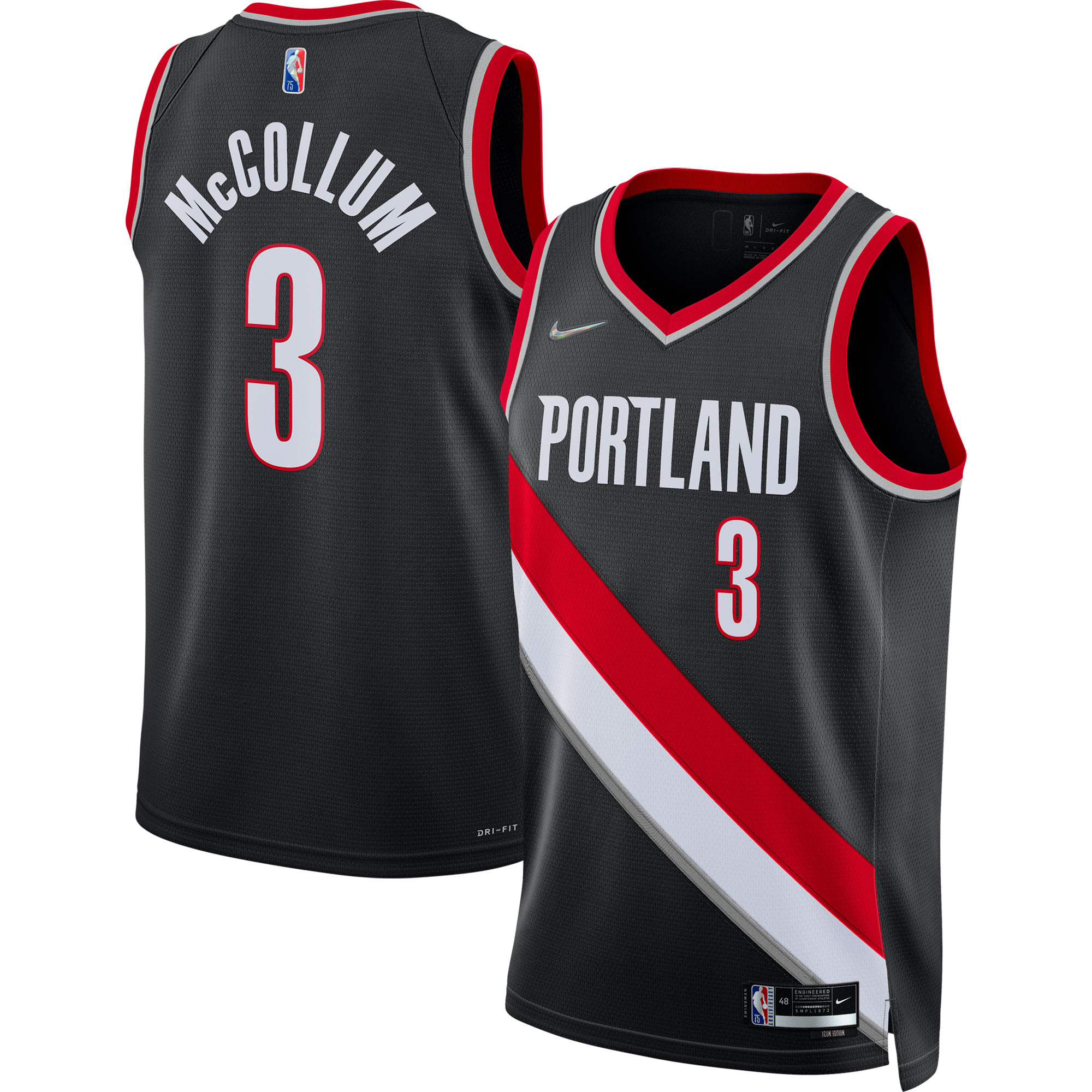 Alternative view of C.j. Mccollum Portland Trail Blazers 2021/22 Diamond Swingman Basketball Jersey - Icon Edition - Black