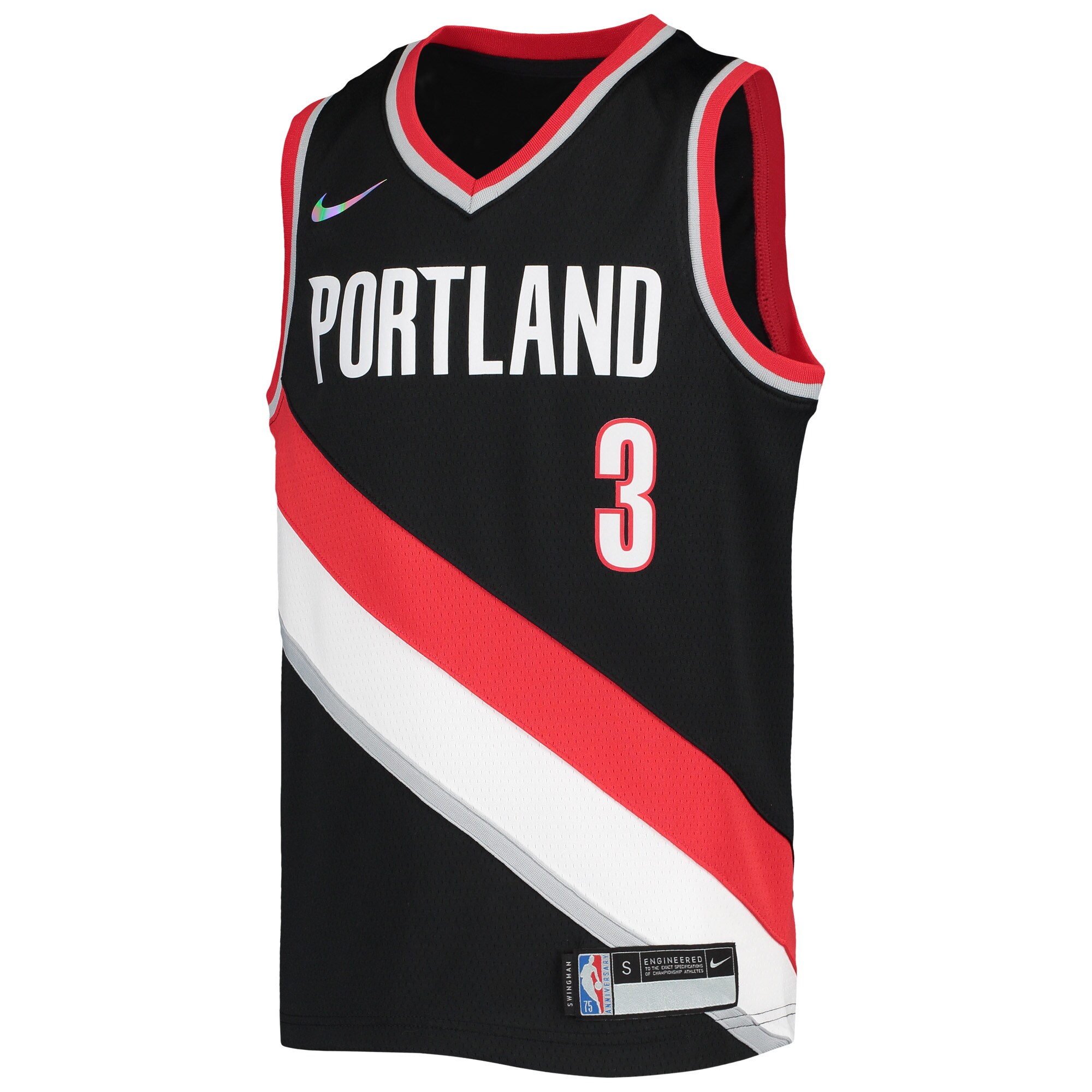 Alternative view of C.j. Mccollum Portland Trail Blazers Youth 2021/22 Diamond Swingman Basketball Jersey – Icon Edition – Black