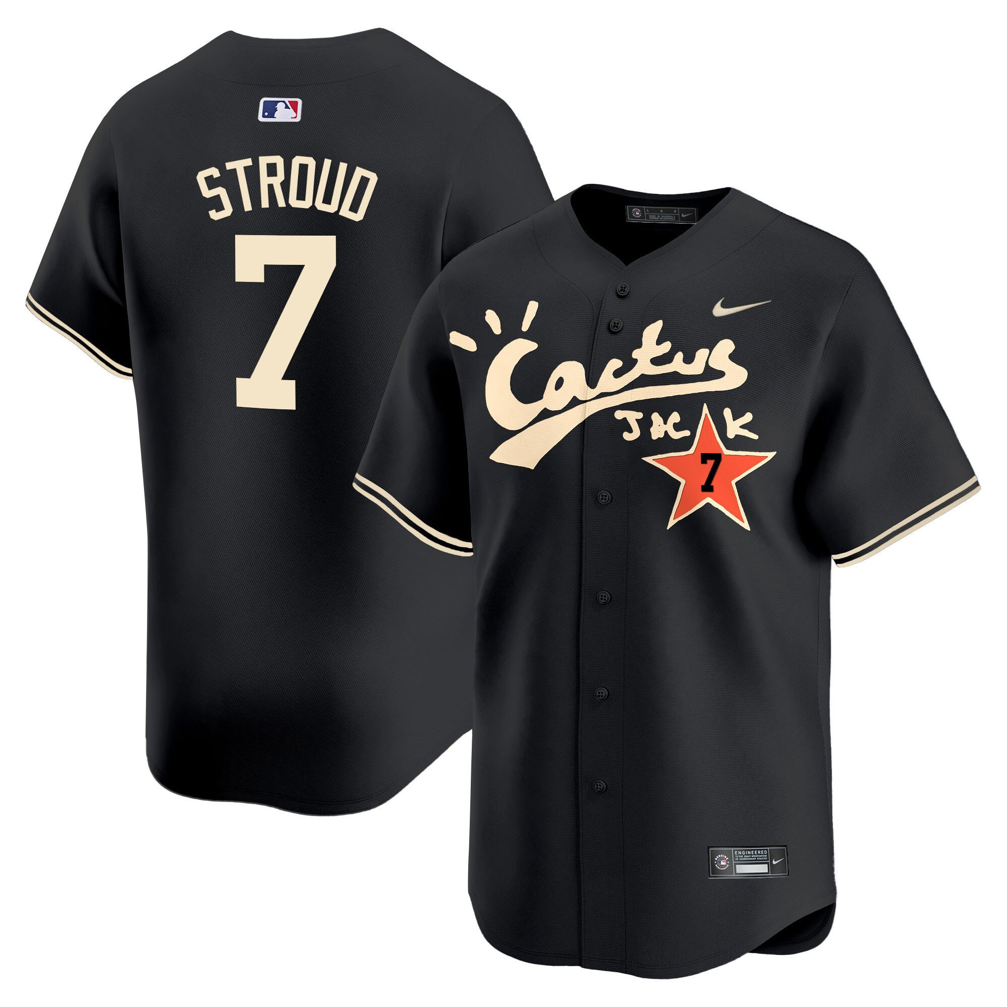 CJ Stroud 7 Houston Astros Cactus Jack Black Baseball Jersey V2 - Men