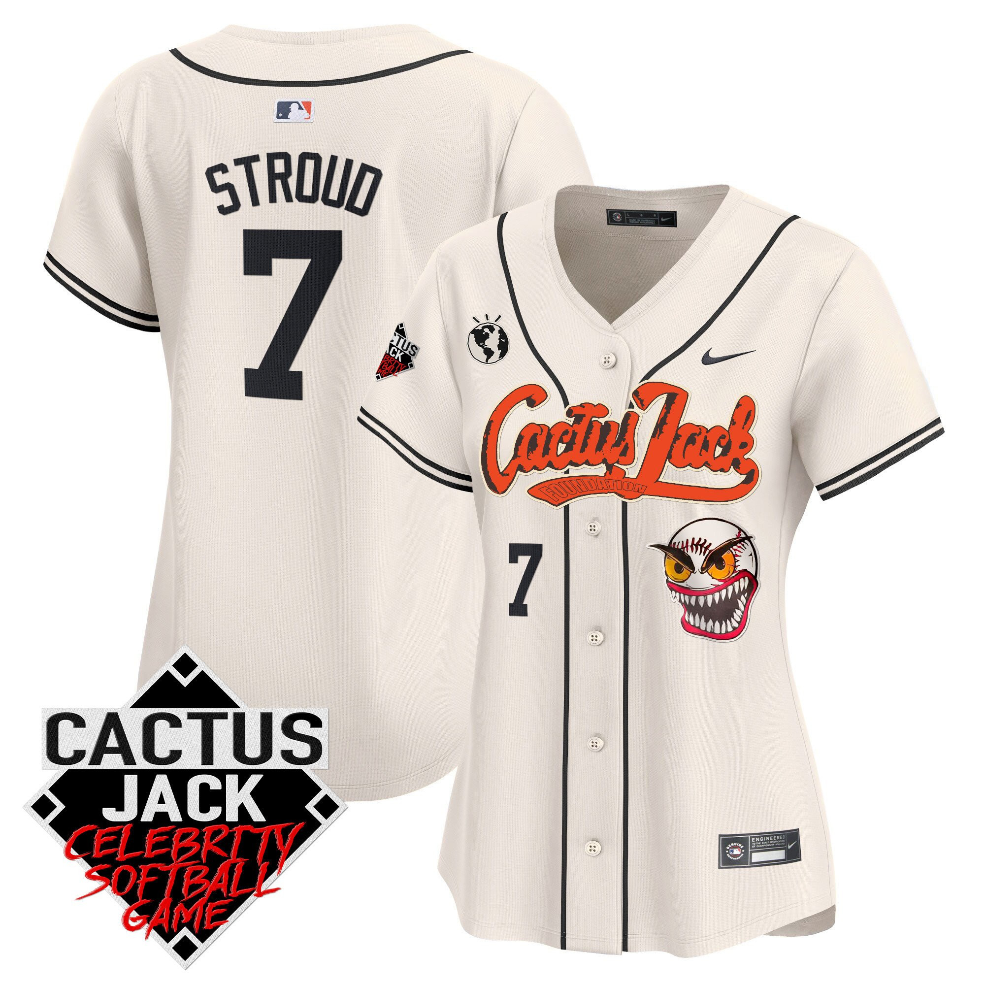 CJ Stroud 7 Houston Astros Cactus Jack Celebrity Softball Game Patch Women Baseball Jersey - Cream