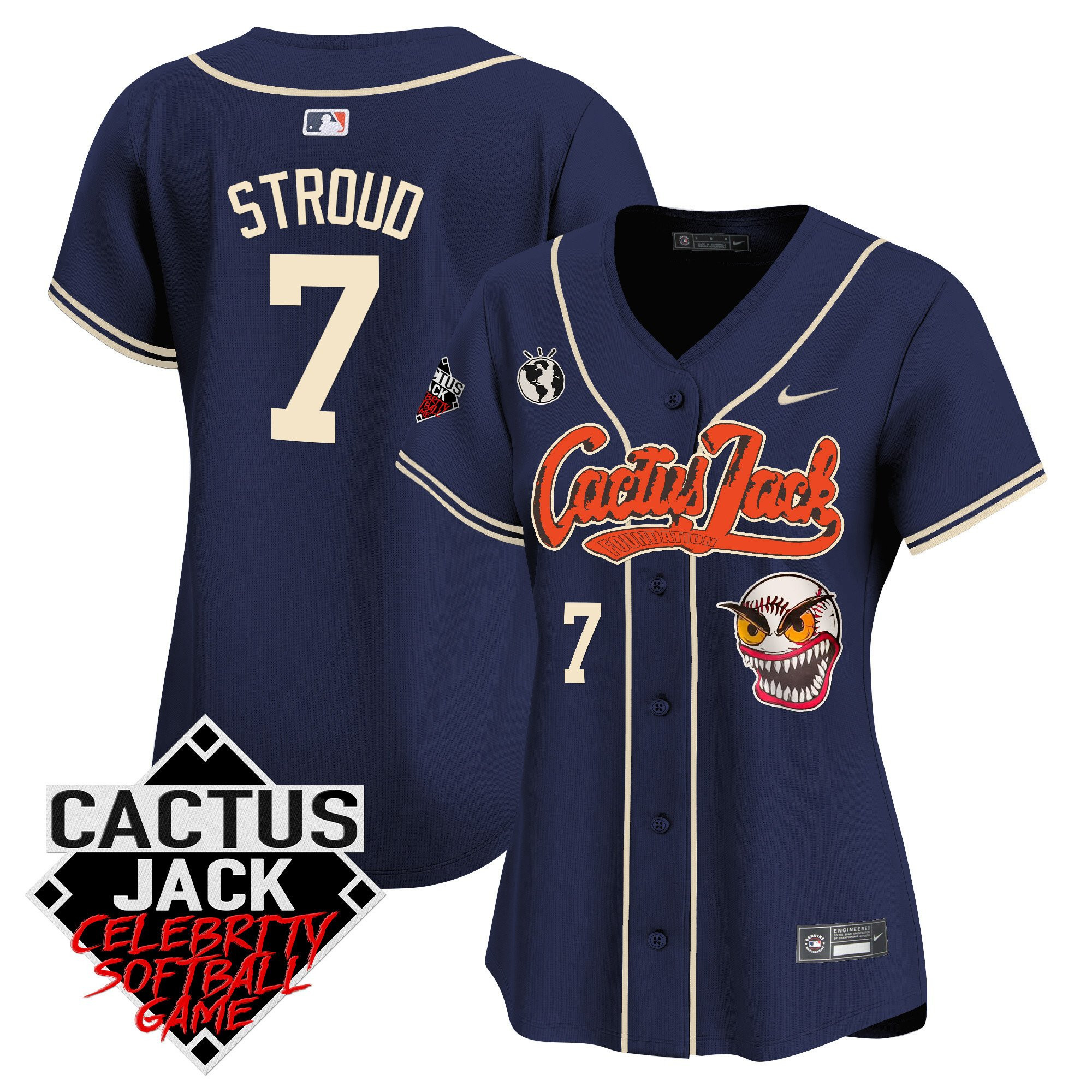 CJ Stroud 7 Houston Astros Cactus Jack Celebrity Softball Game Patch Women Baseball Jersey - Navy