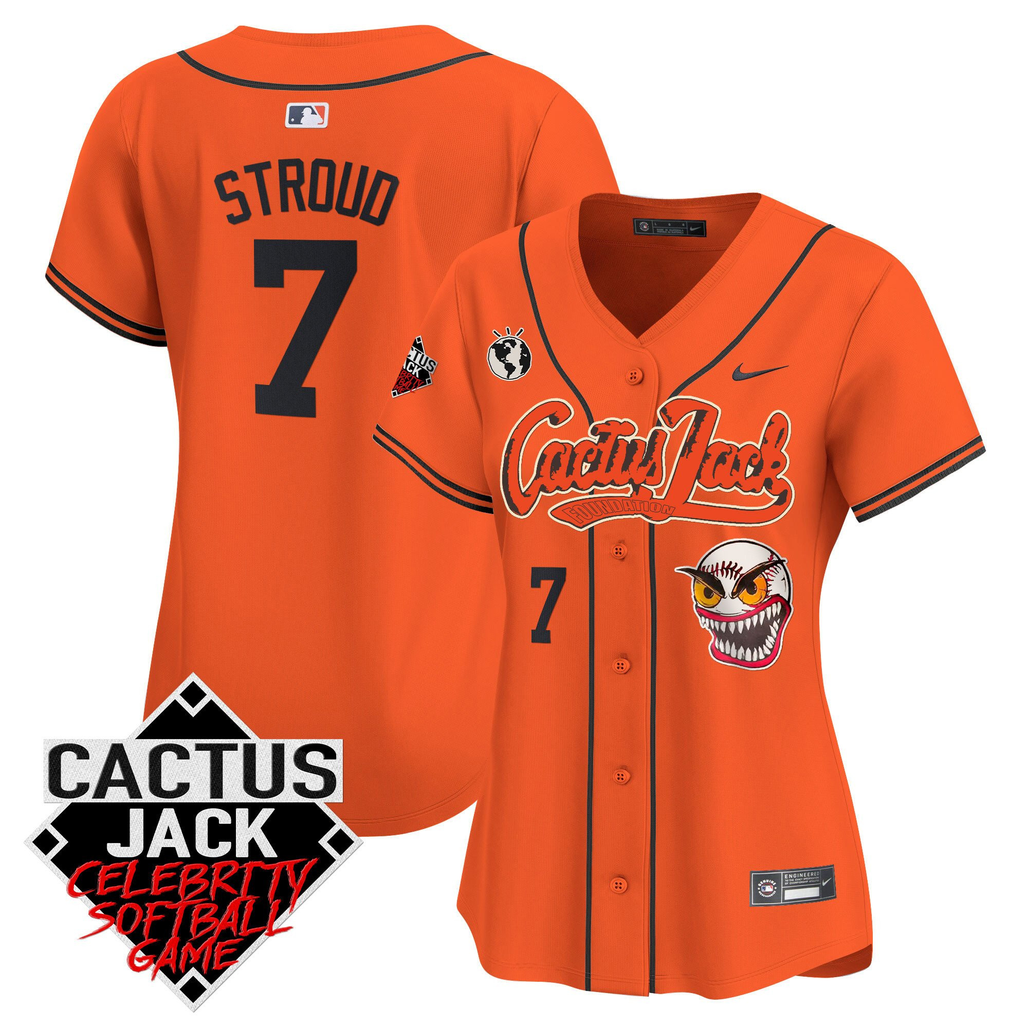 CJ Stroud 7 Houston Astros Cactus Jack Celebrity Softball Game Patch Women Baseball Jersey - Orange