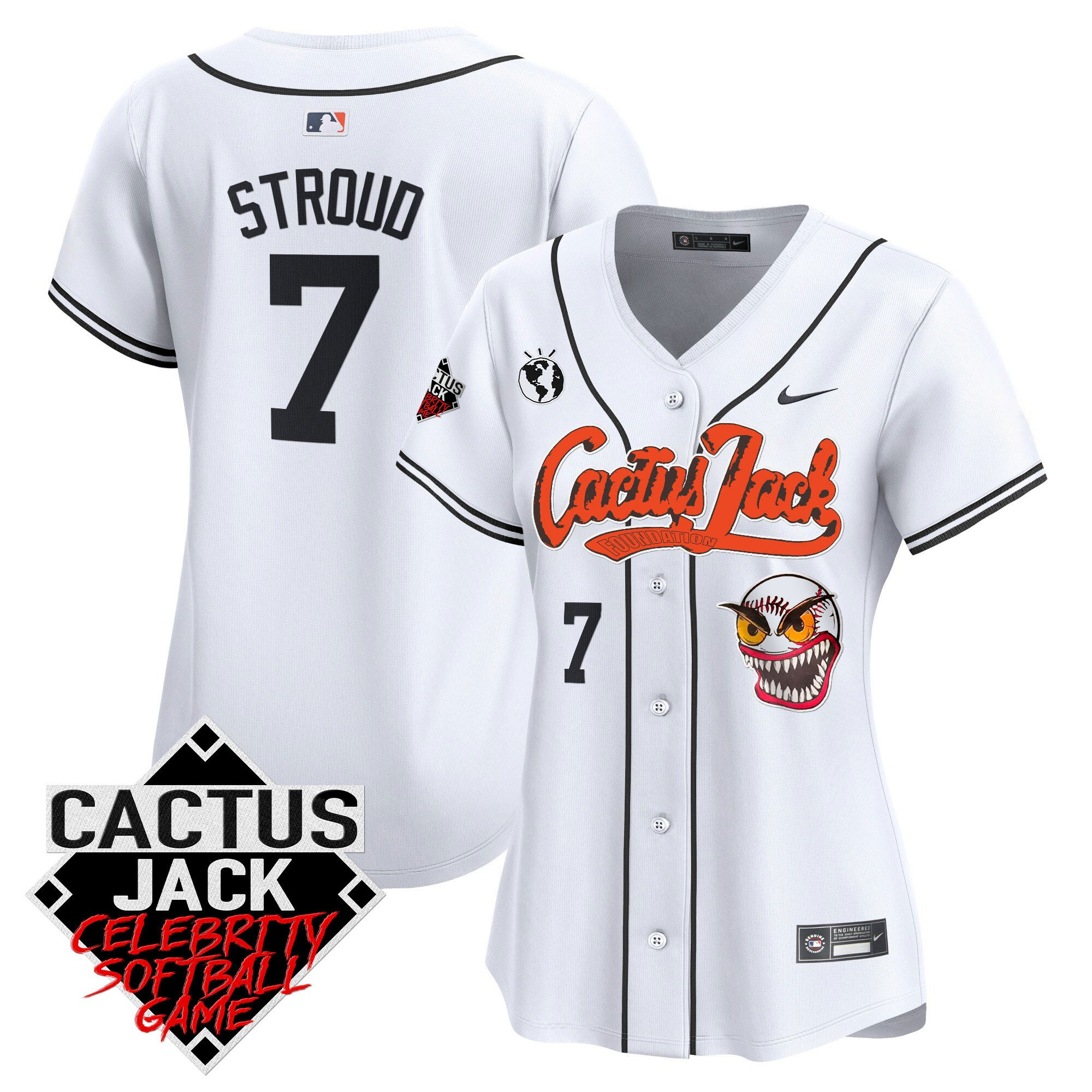 CJ Stroud 7 Houston Astros Cactus Jack Celebrity Softball Game Patch Women Baseball Jersey - White