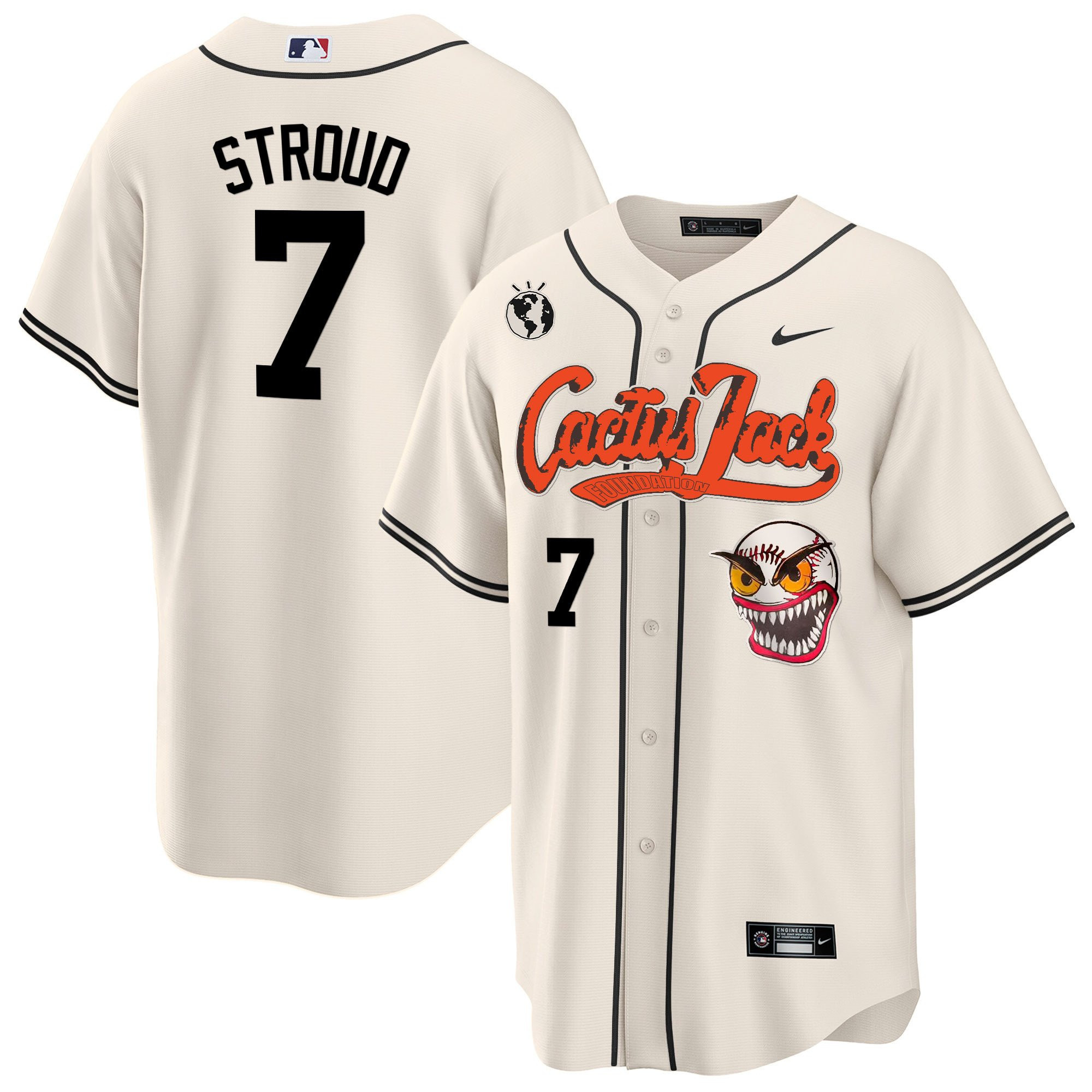 CJ Stroud 7 Houston Astros Cactus Jack Cream Baseball Jersey - Men
