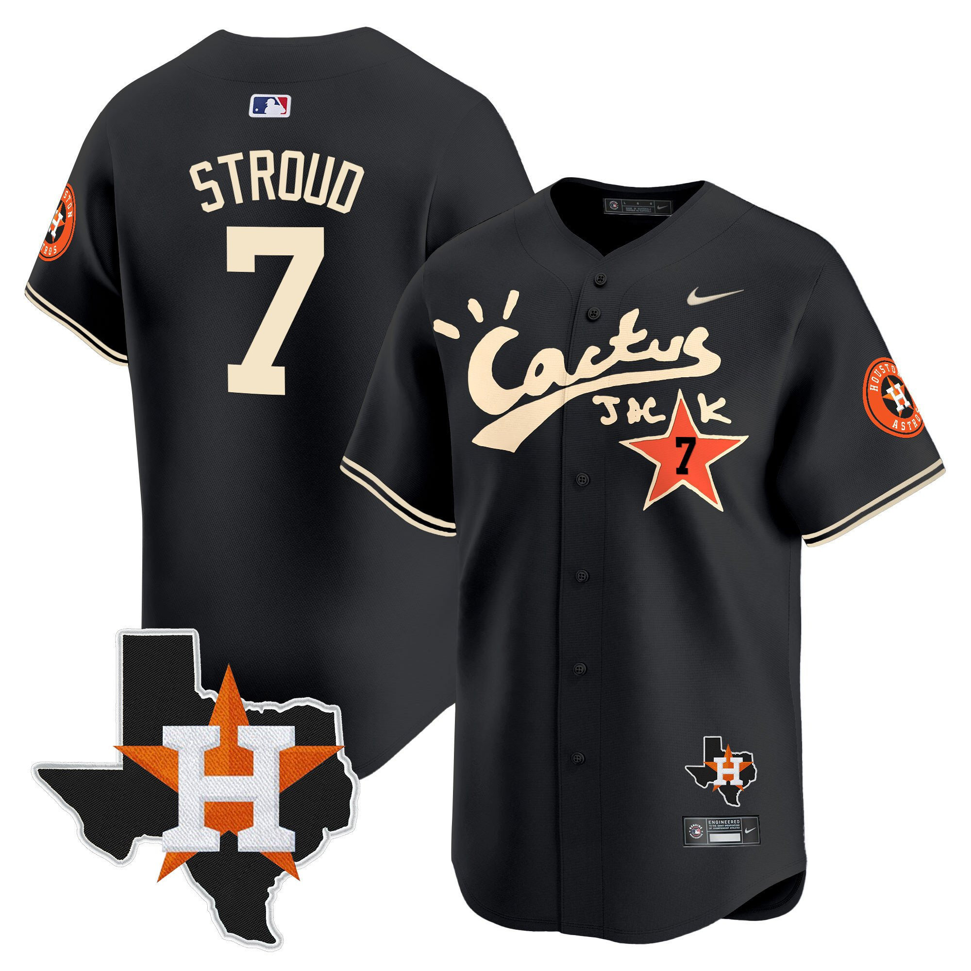 CJ. Stroud 7 Houston Astros Cactus Jack Houston Patch Limited Baseball Jersey - Men, Black 