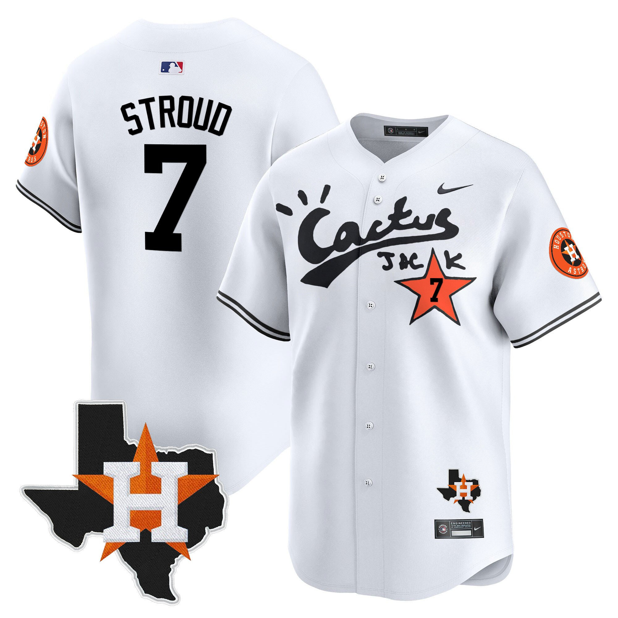 CJ. Stroud 7 Houston Astros Cactus Jack Houston Patch Limited Baseball Jersey - Men, White