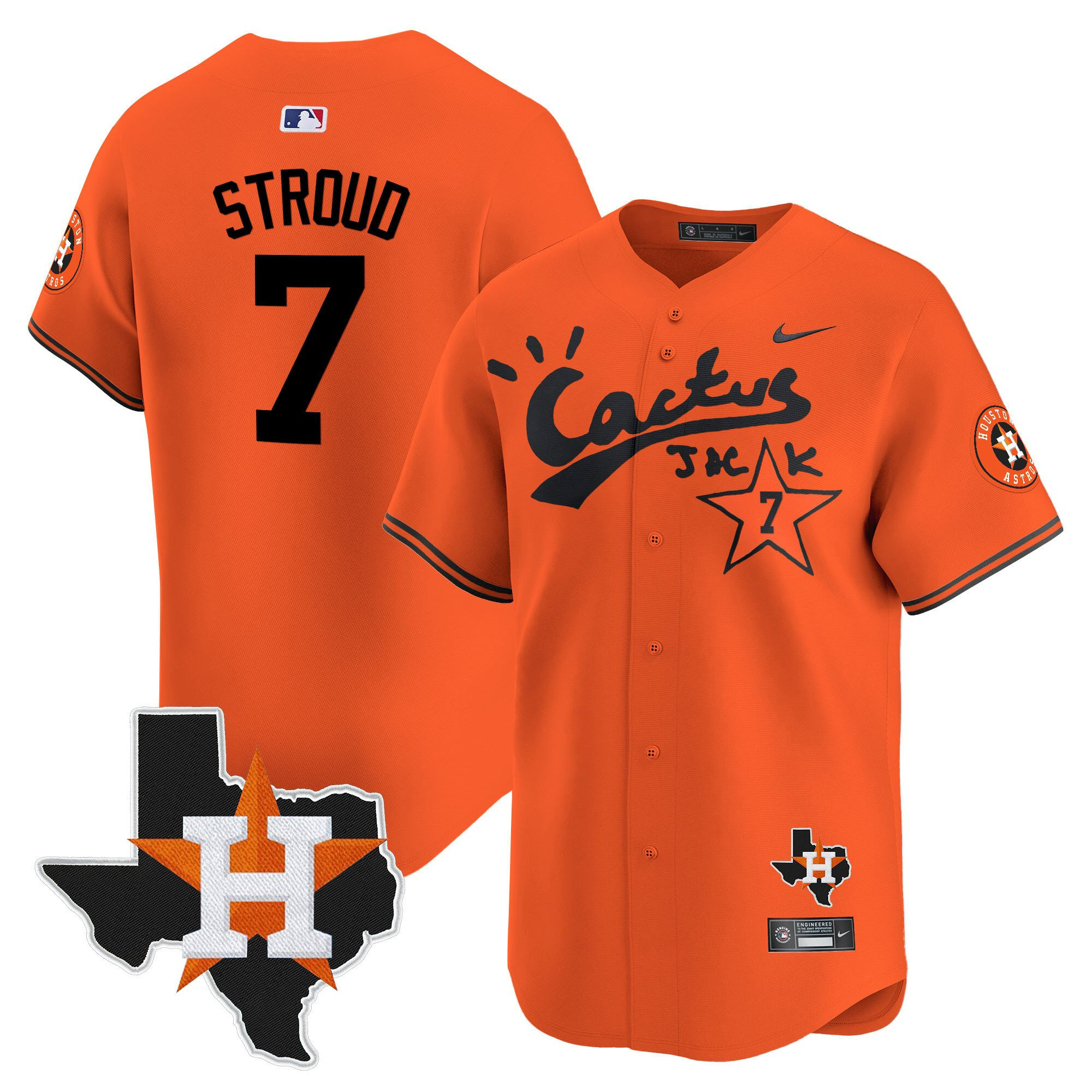 CJ. Stroud 7 Houston Astros Cactus Jack Houston Patch Orange Limited Baseball Jersey - Men 