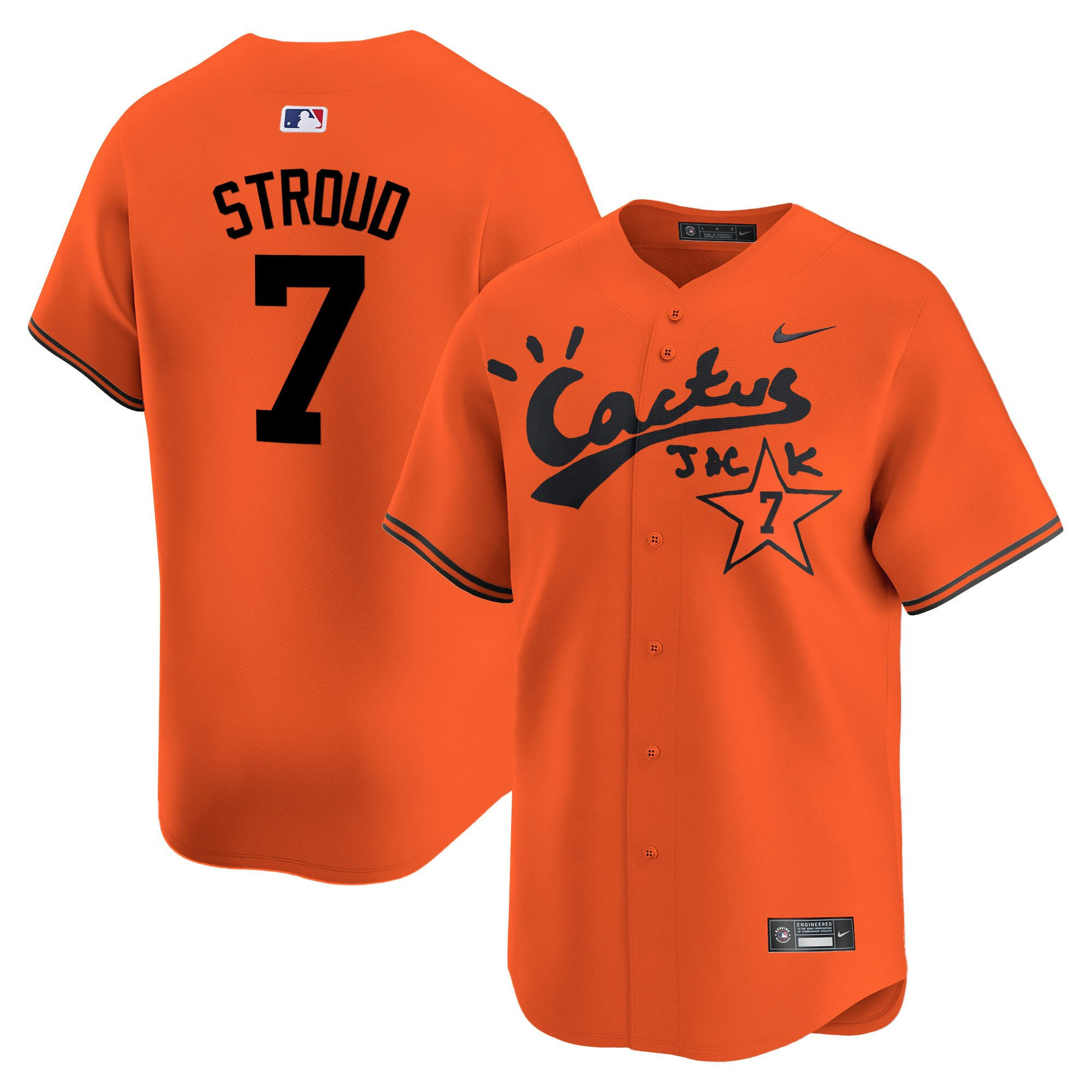 CJ Stroud 7 Houston Astros Cactus Jack Men Baseball Jersey - Orange