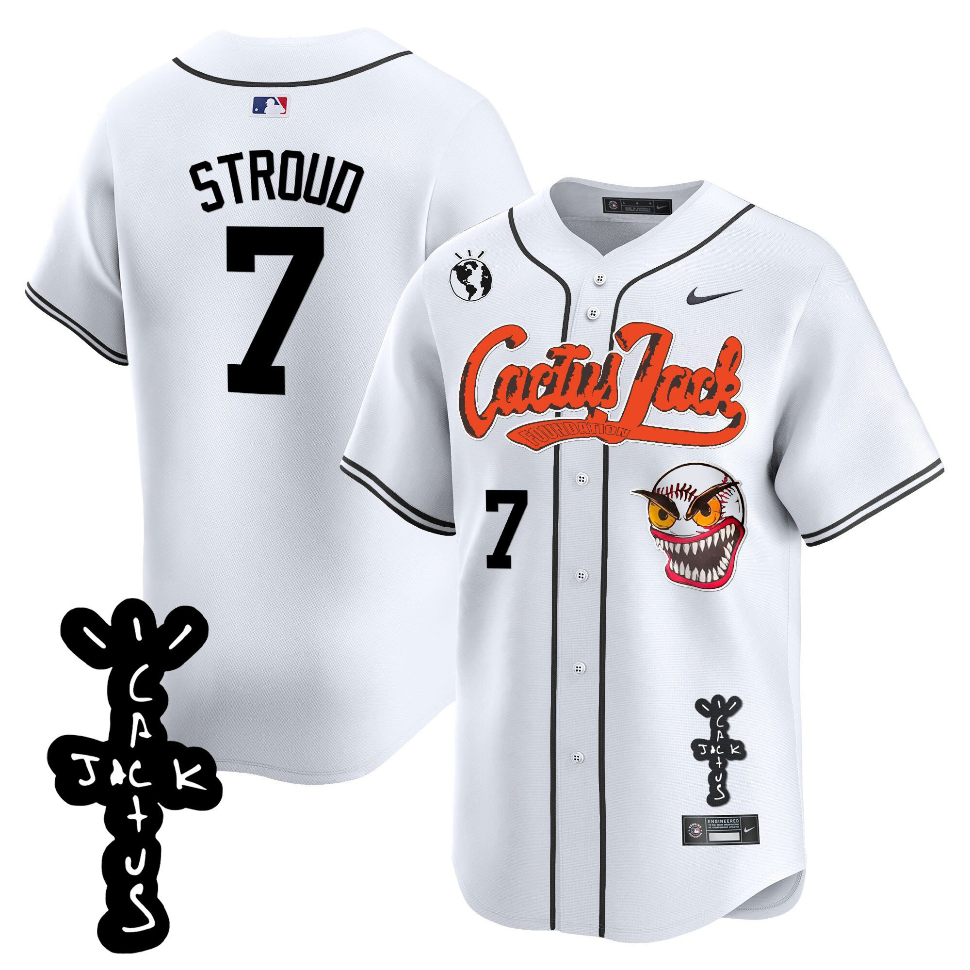 CJ Stroud 7 Houston Astros Cactus Jack Patch V2 Men Baseball Jersey - White