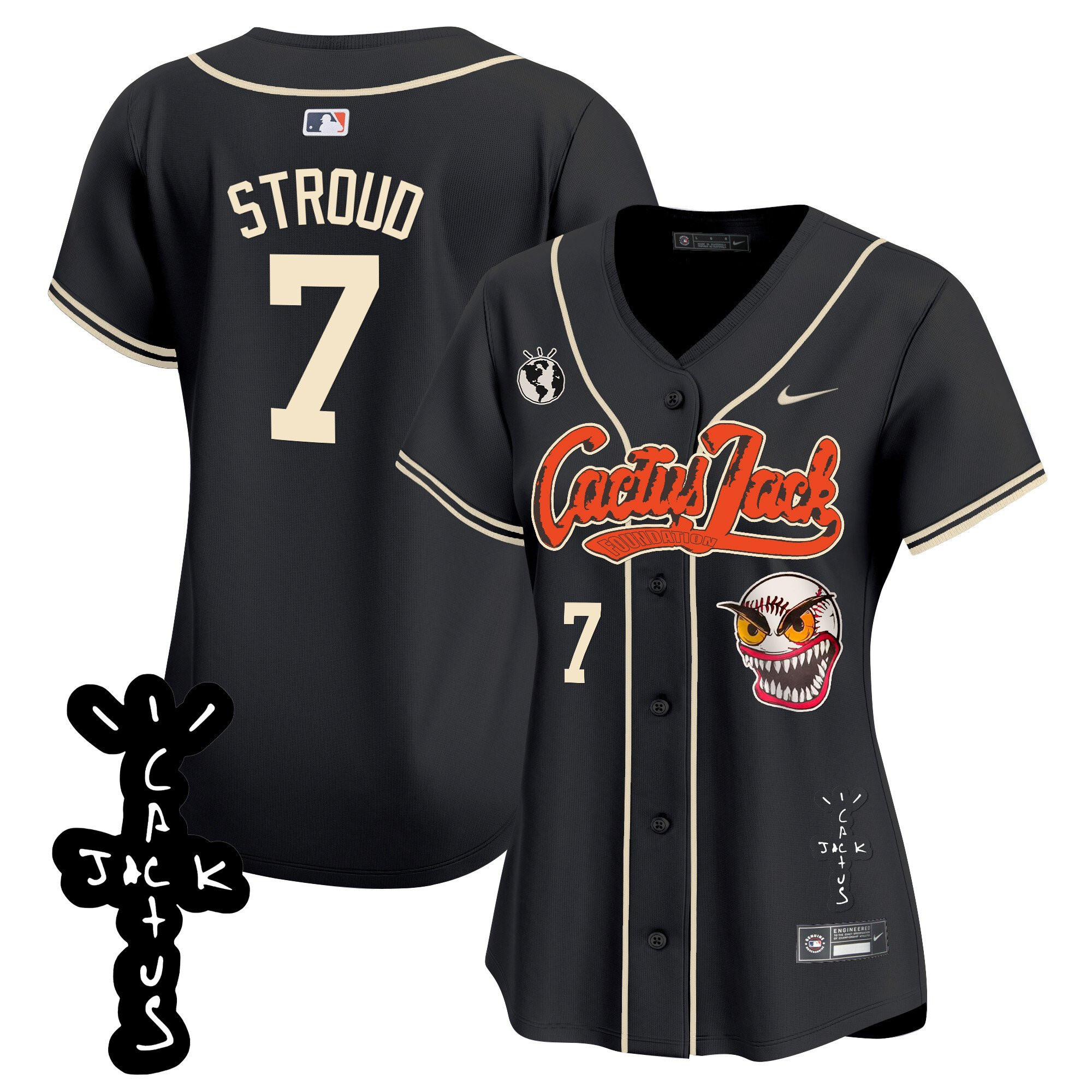 CJ Stroud 7 Houston Astros Cactus Jack Patch V2 Women Baseball Jersey - Black 