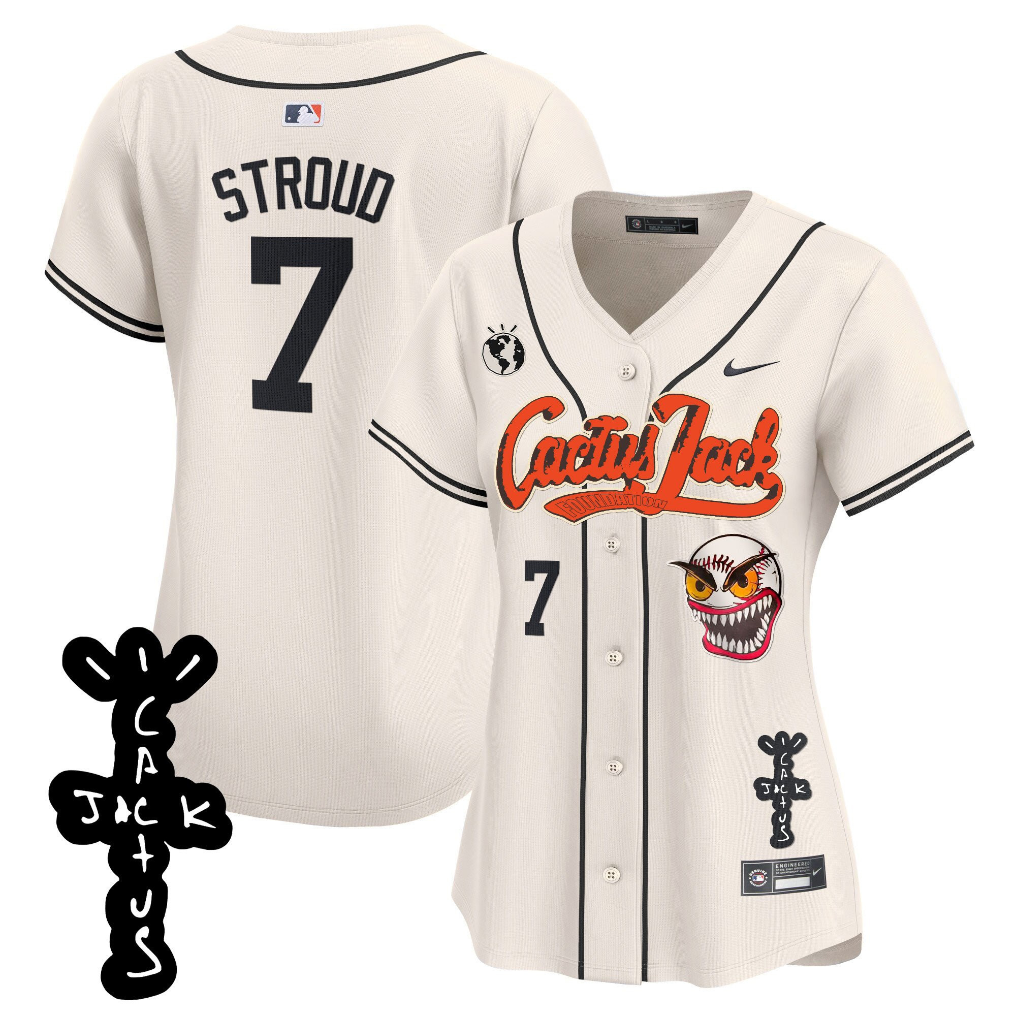 CJ Stroud 7 Houston Astros Cactus Jack Patch V2 Women Baseball Jersey - Cream 