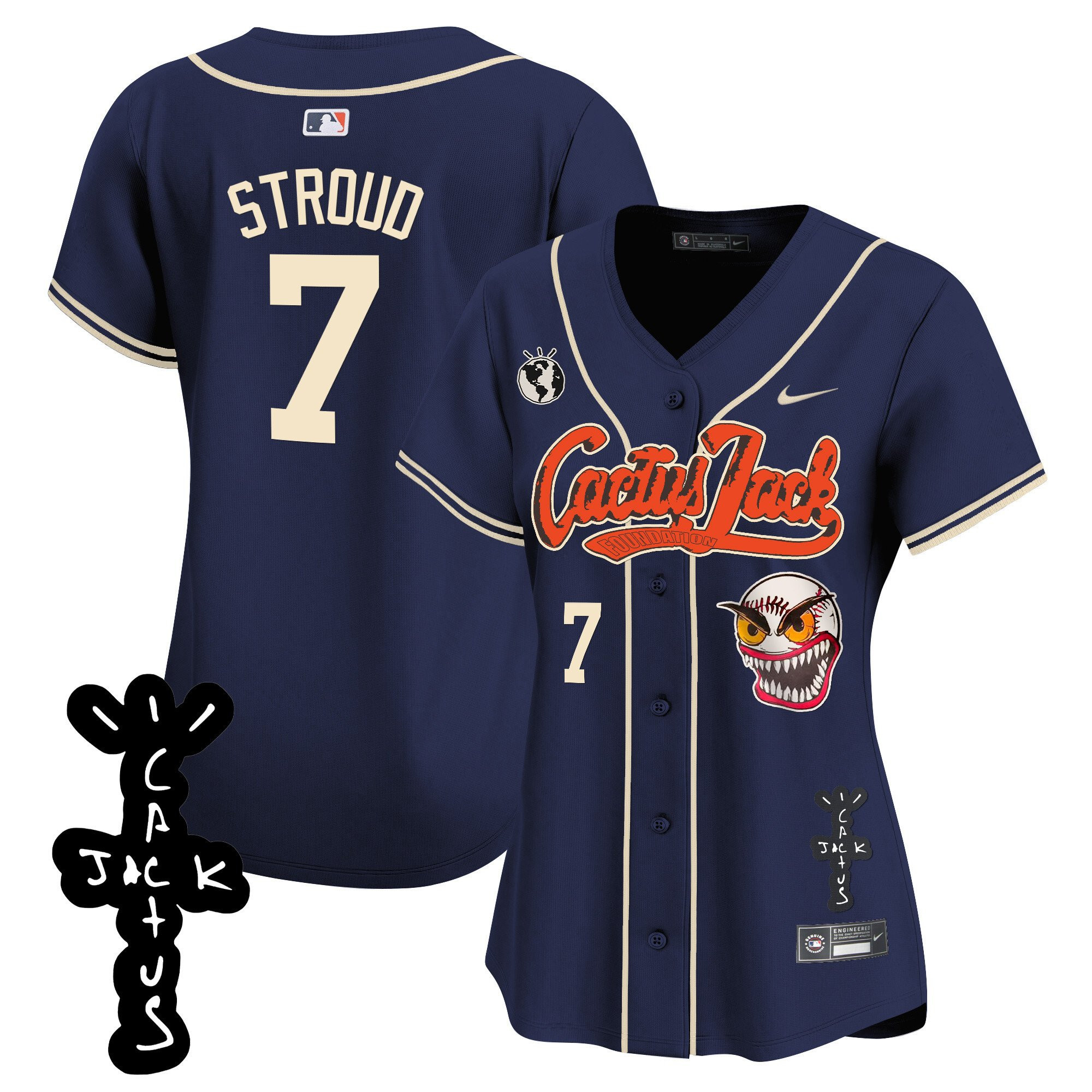 CJ Stroud 7 Houston Astros Cactus Jack Patch V2 Women Baseball Jersey - Navy 