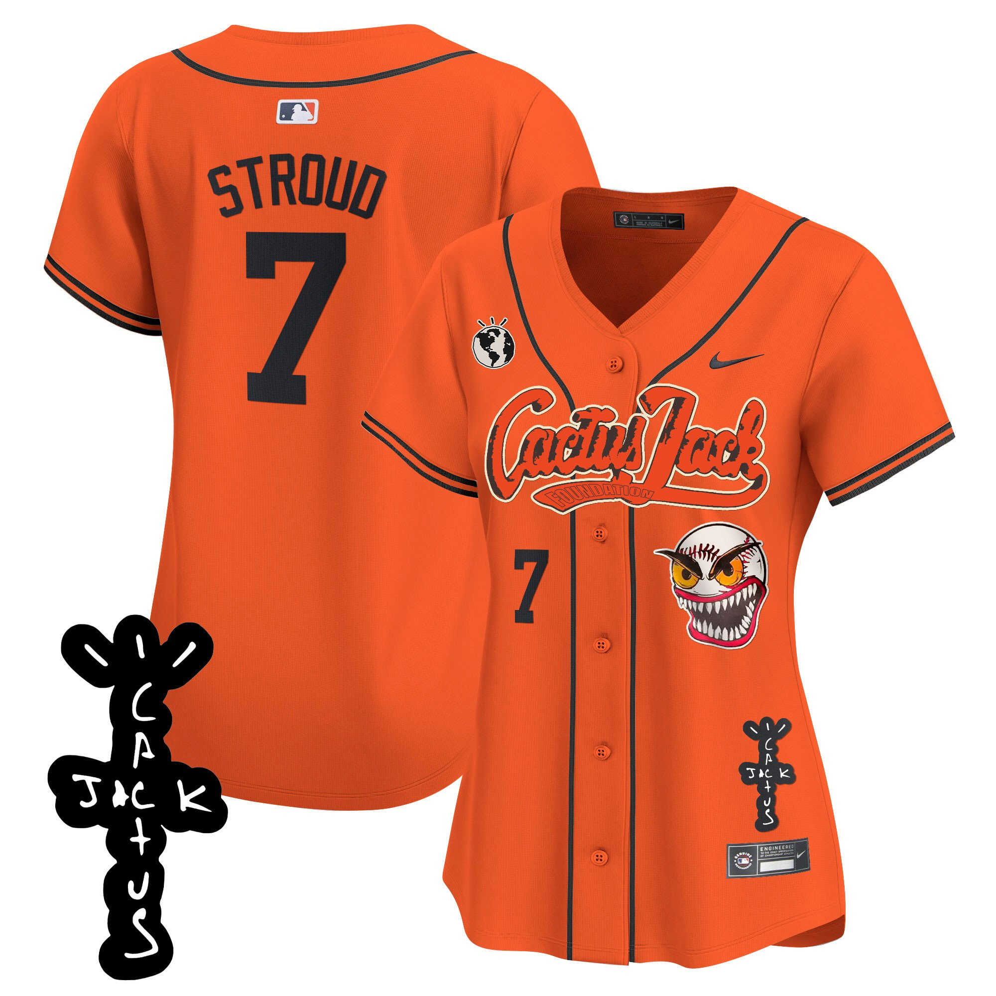 CJ Stroud 7 Houston Astros Cactus Jack Patch V2 Women Baseball Jersey - Orange 