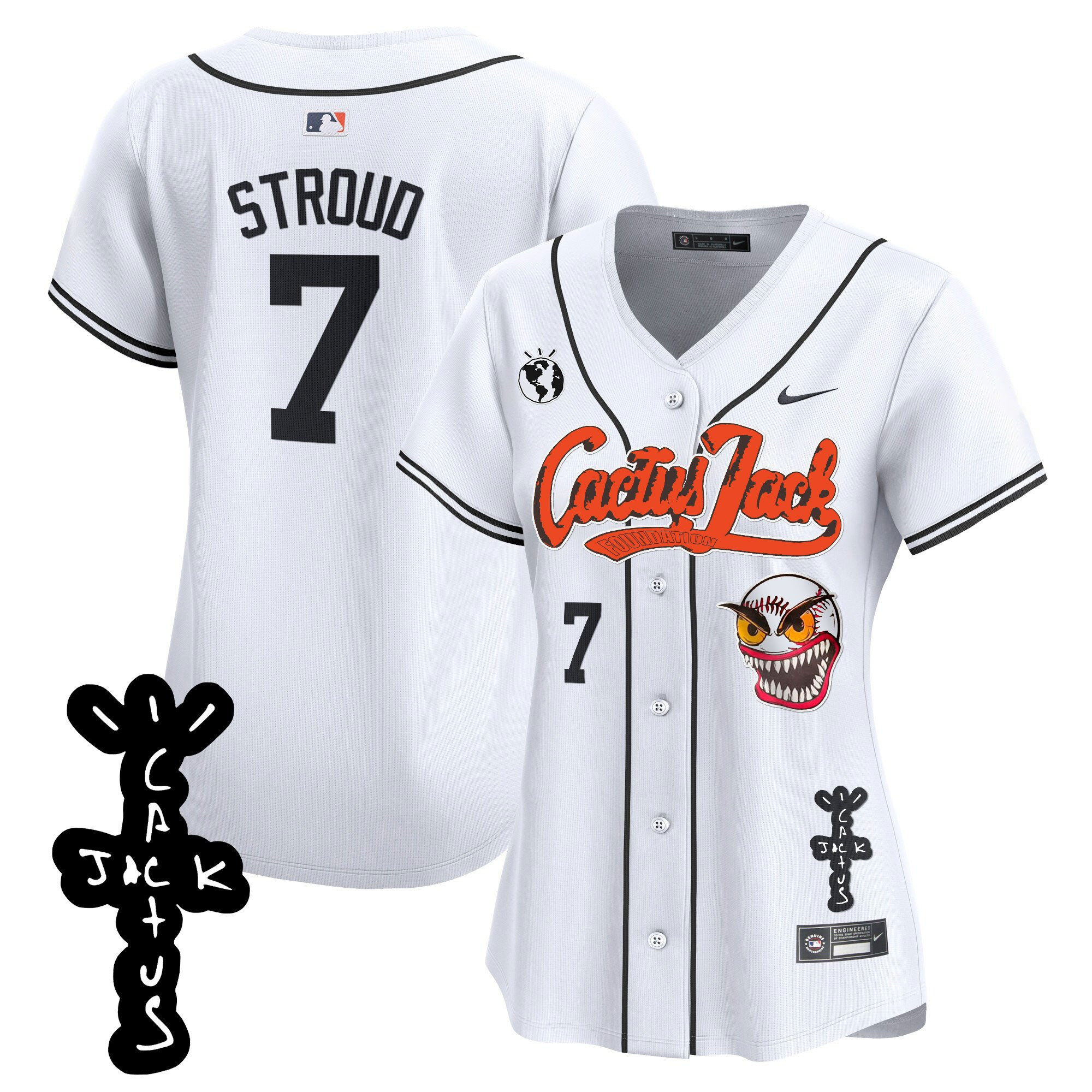 CJ Stroud 7 Houston Astros Cactus Jack Patch V2 Women Baseball Jersey - White 