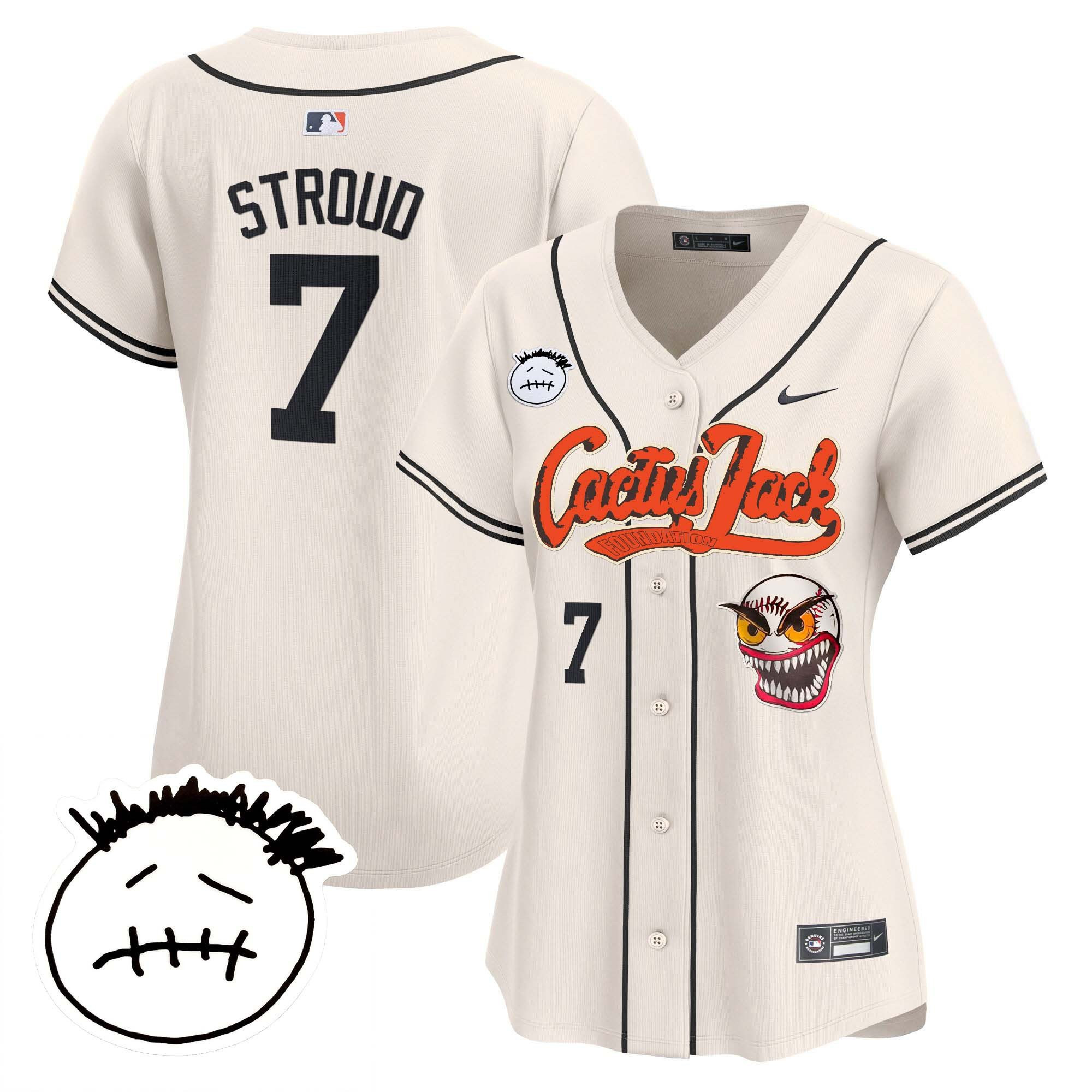 CJ Stroud 7 Houston Astros Cactus Jack Patch V3 Women Baseball Jersey - Cream 