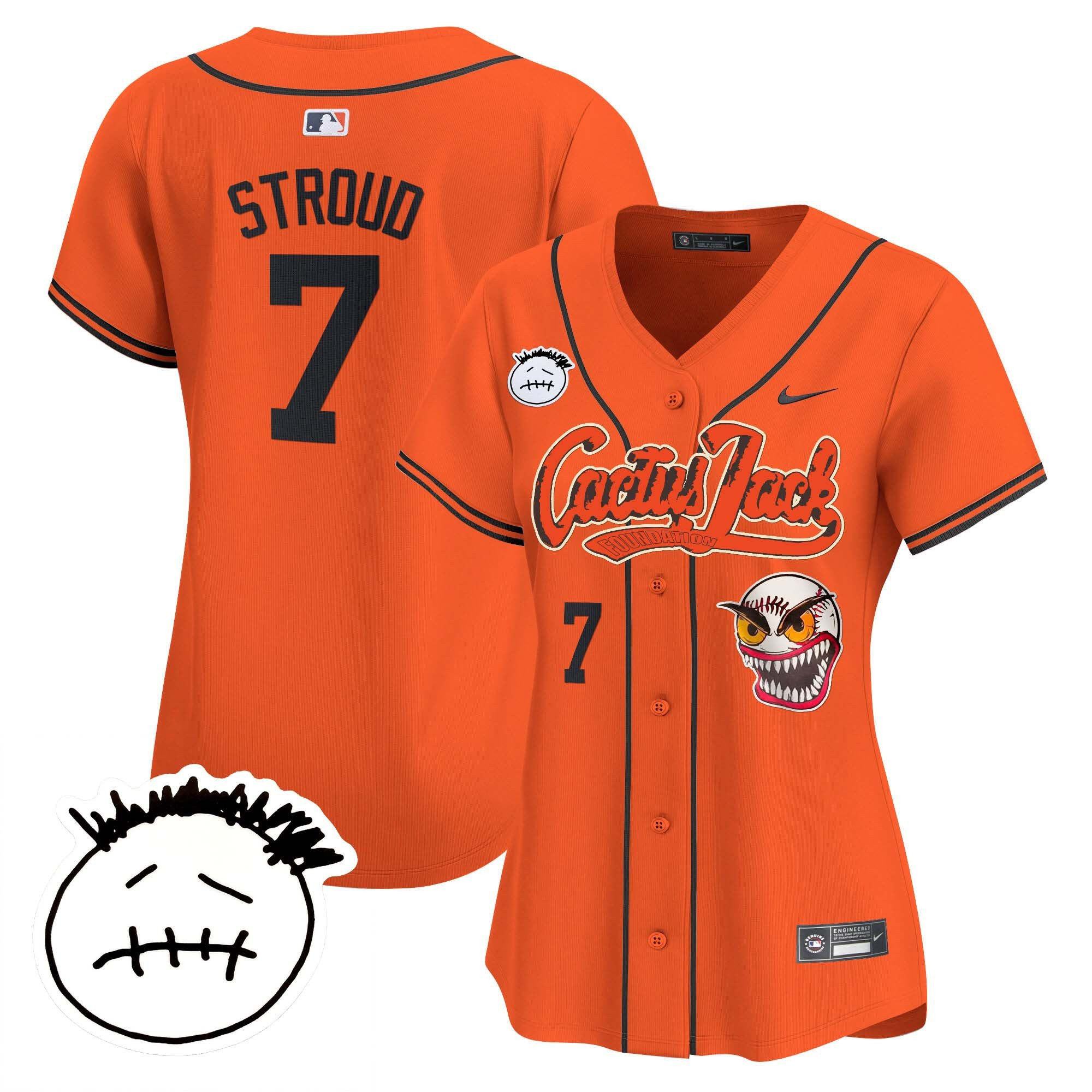 CJ Stroud 7 Houston Astros Cactus Jack Patch V3 Women Baseball Jersey - Orange 
