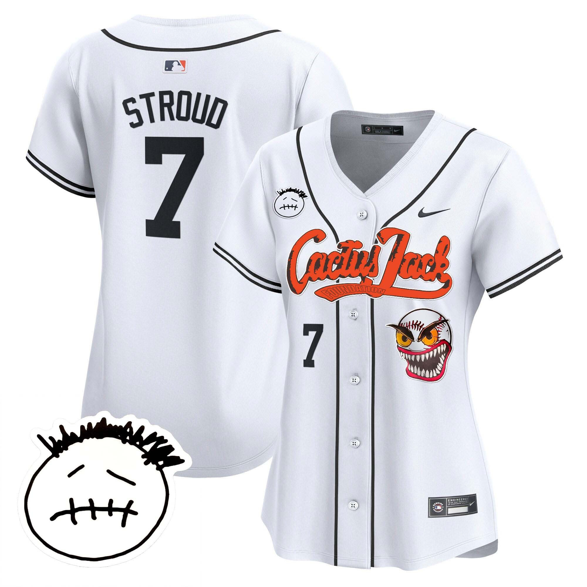 CJ Stroud 7 Houston Astros Cactus Jack Patch V3 Women Baseball Jersey - White 