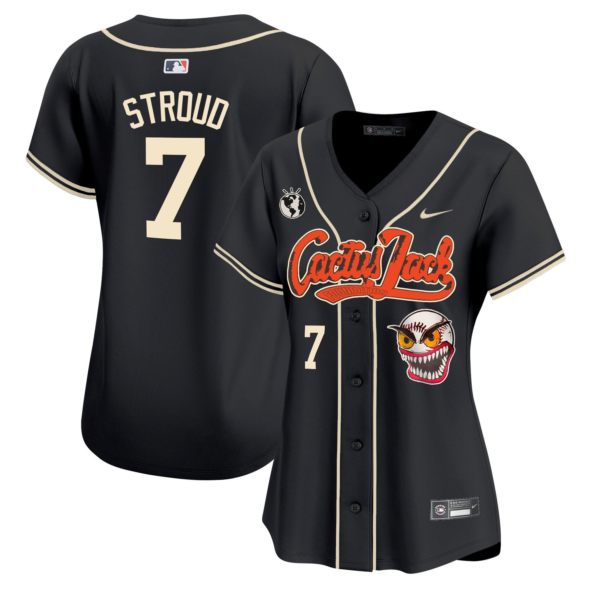 CJ Stroud 7 Houston Astros Cactus Jack Patch Women Baseball Jersey - Black