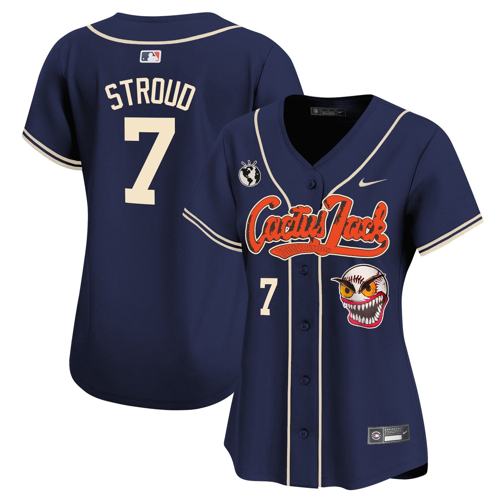 CJ Stroud 7 Houston Astros Cactus Jack Patch Women Baseball Jersey - Navy