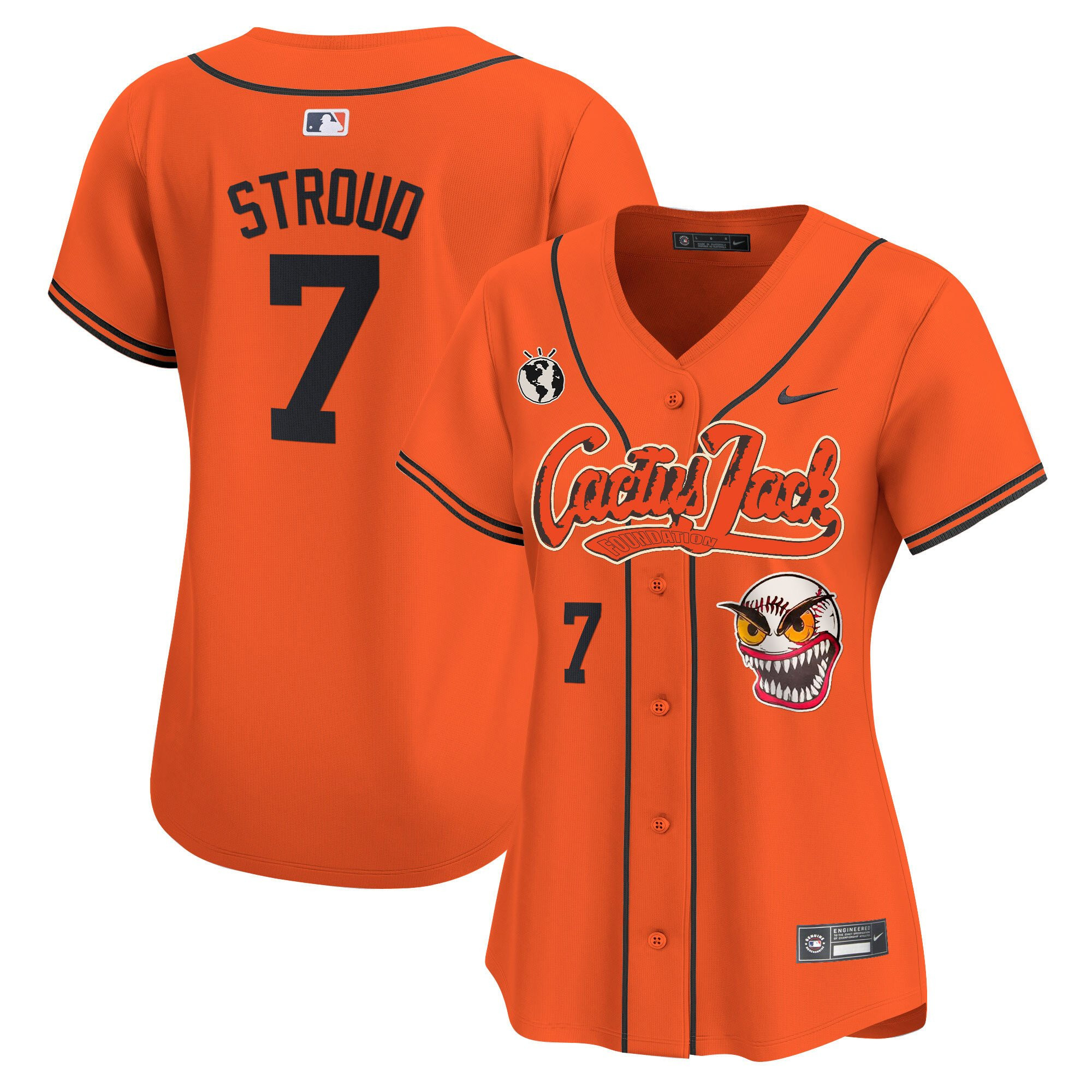 CJ Stroud 7 Houston Astros Cactus Jack Patch Women Baseball Jersey - Orange