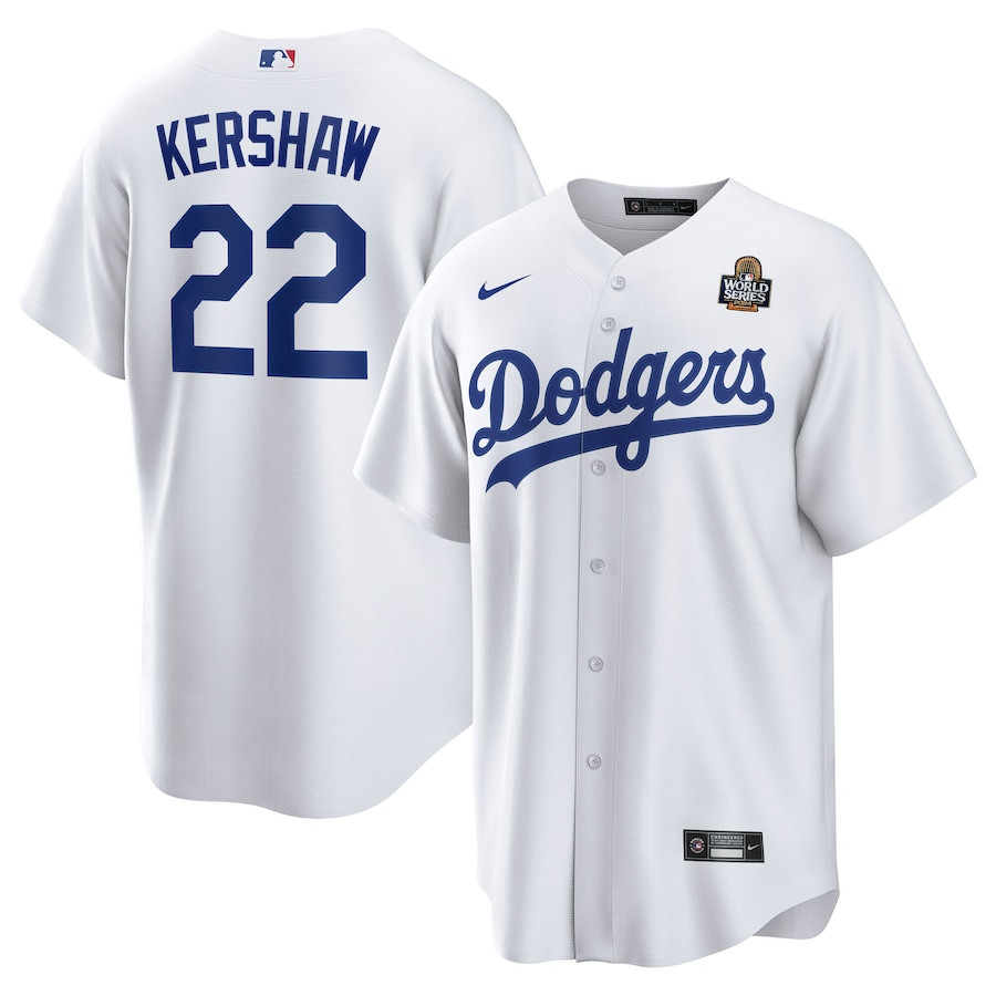 Clayton Kershaw 22 Los Angeles Dodgers 2024 World Series Home Player Men Baseball Jersey - White 