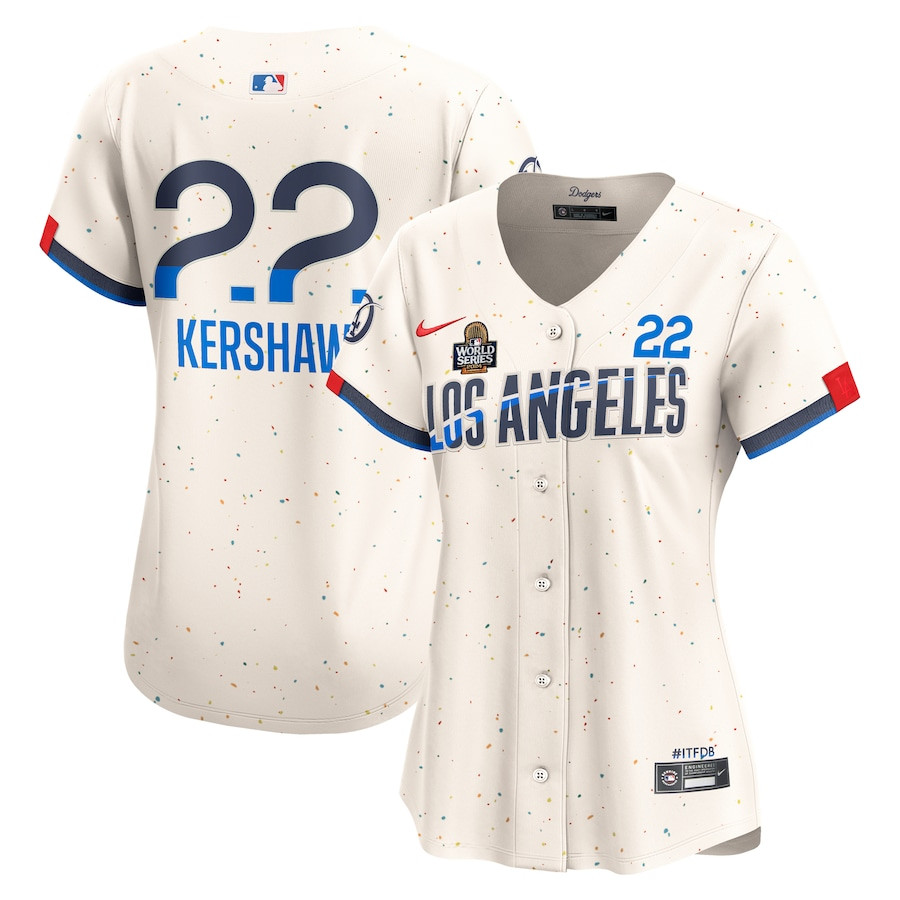 Clayton Kershaw 22 Los Angeles Dodgers Women's 2024 World Series Champions City Connect Limited Player Baseball Jersey - Cream 