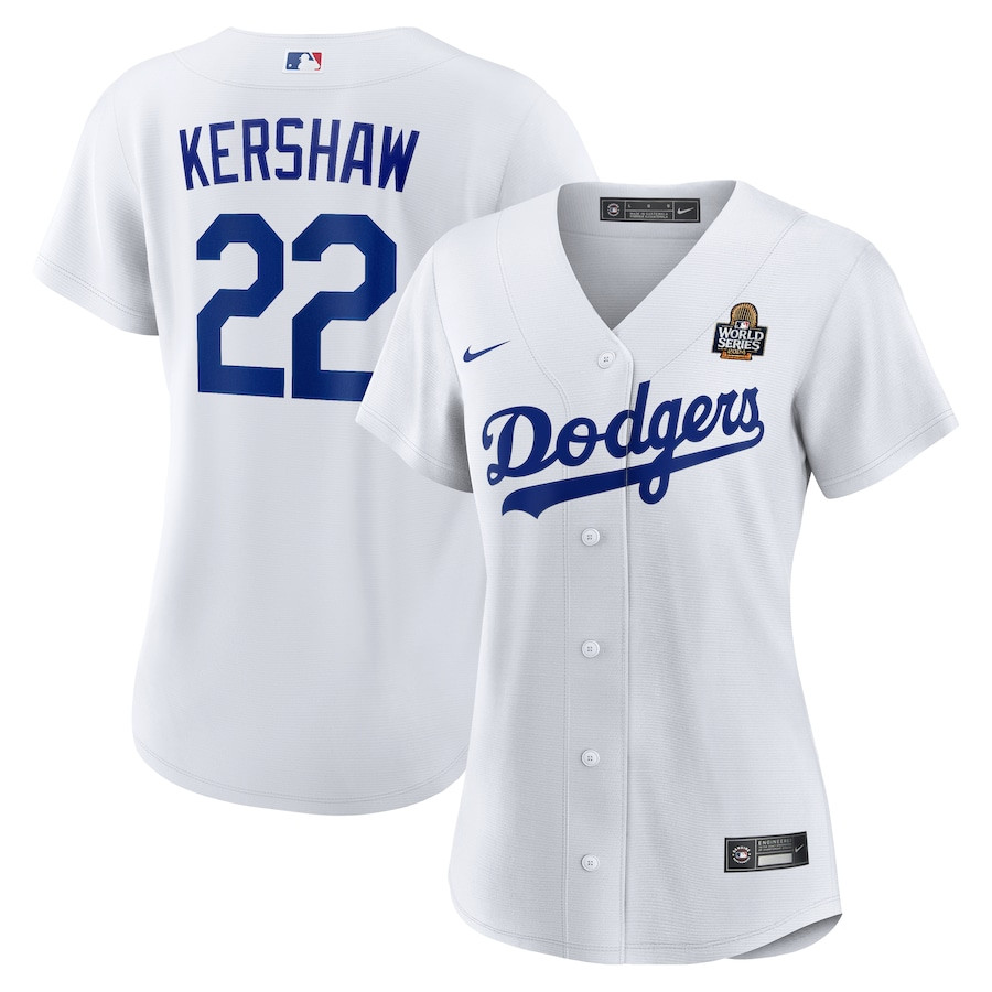 Clayton Kershaw 22 Los Angeles Dodgers Women's 2024 World Series Home Baseball Jersey - White 