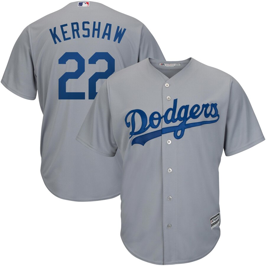 Clayton Kershaw Los Angeles Dodgers Majestic Road Official Cool Base Player Replica Baseball Jersey - Gray