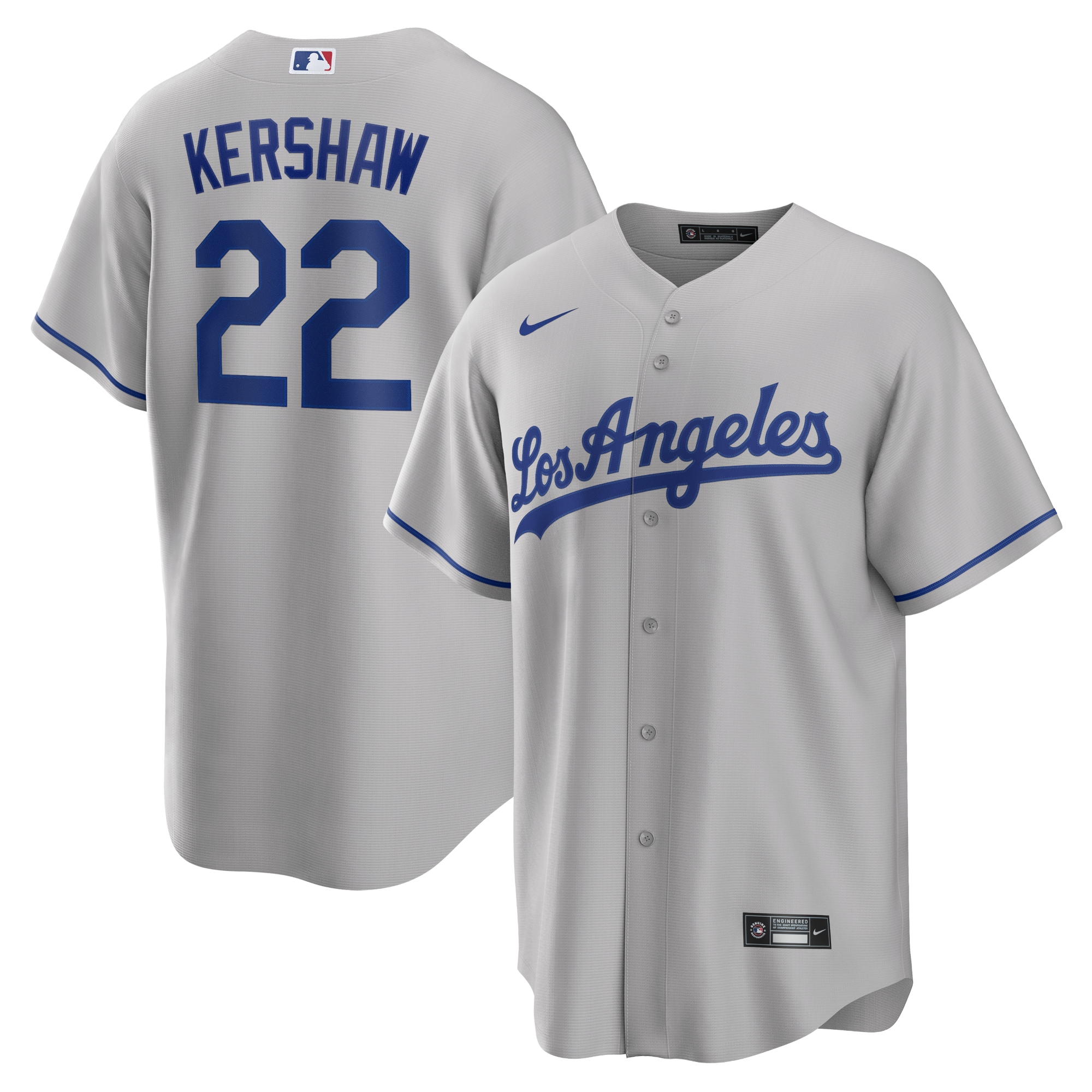Clayton Kershaw Los Angeles Dodgers Road Replica Player Name Baseball Jersey - Gray