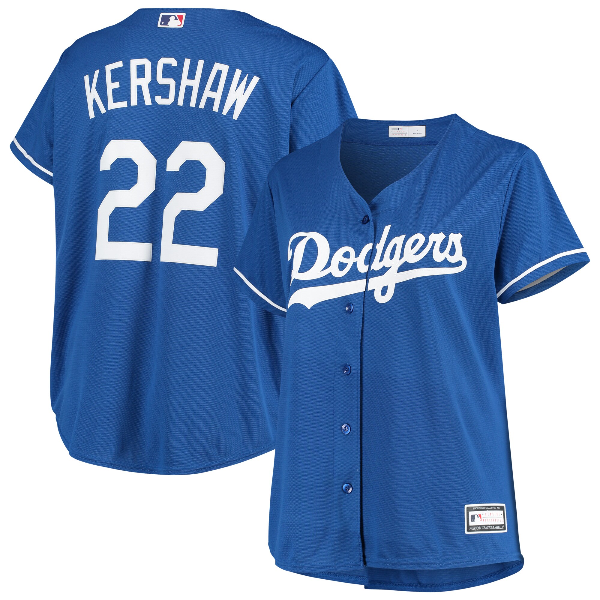 Alternative view of Clayton Kershaw Los Angeles Dodgers Women’s Plus Size Replica Player Baseball Jersey – Royal