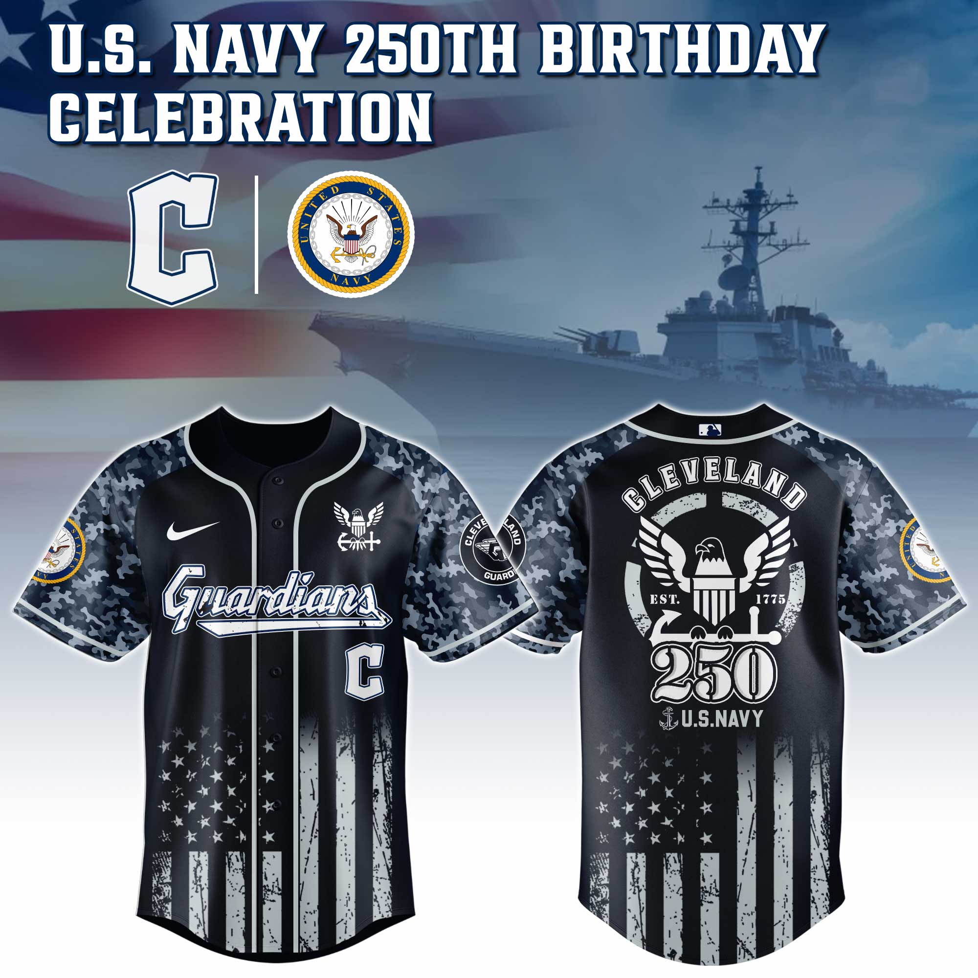 Cleveland Guardians Mlb X 250 U.s. Navy Baseball Jersey