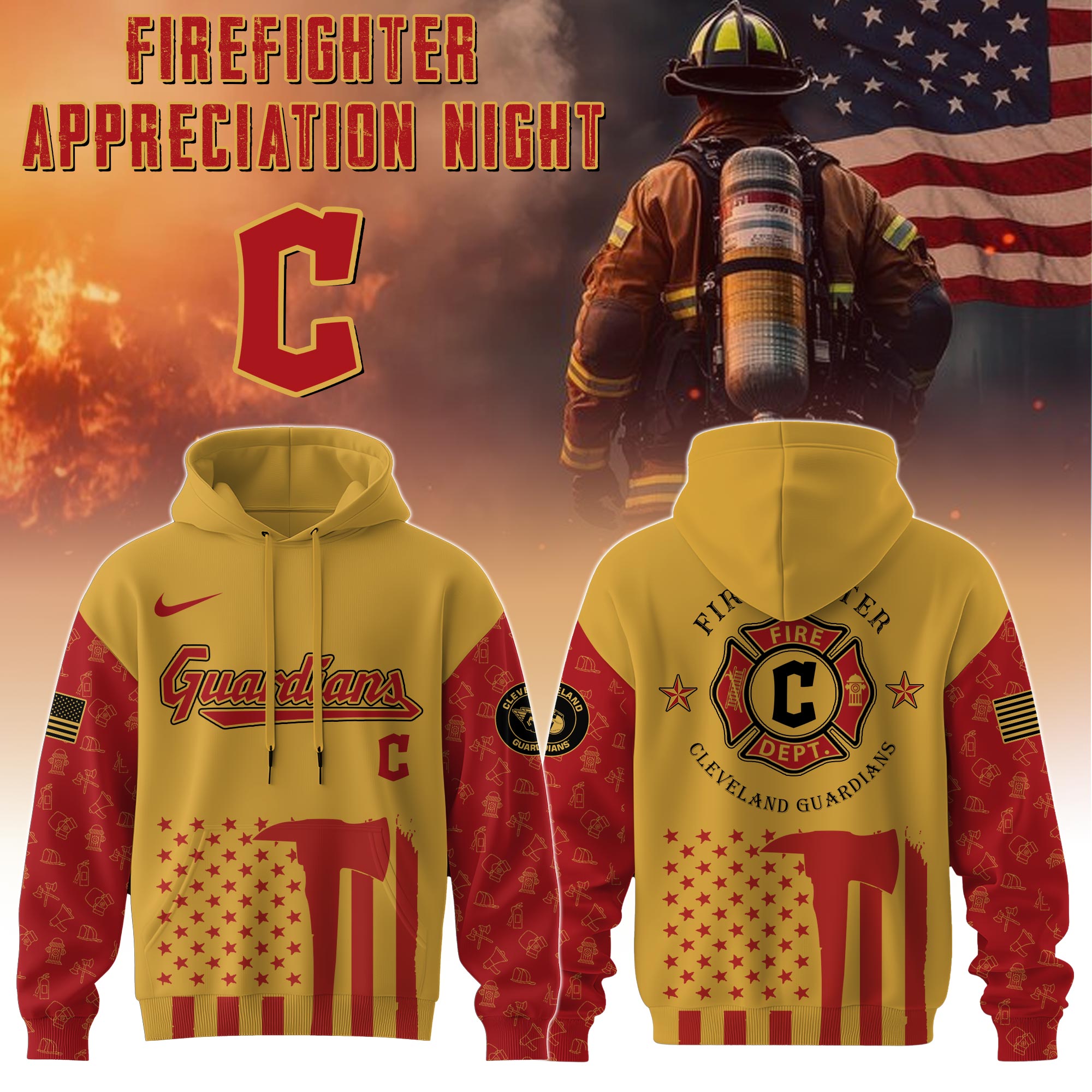 Cleveland Guardians Mlb X Firefighter Appreciation Night Special Edition Custom Hoodie 2025