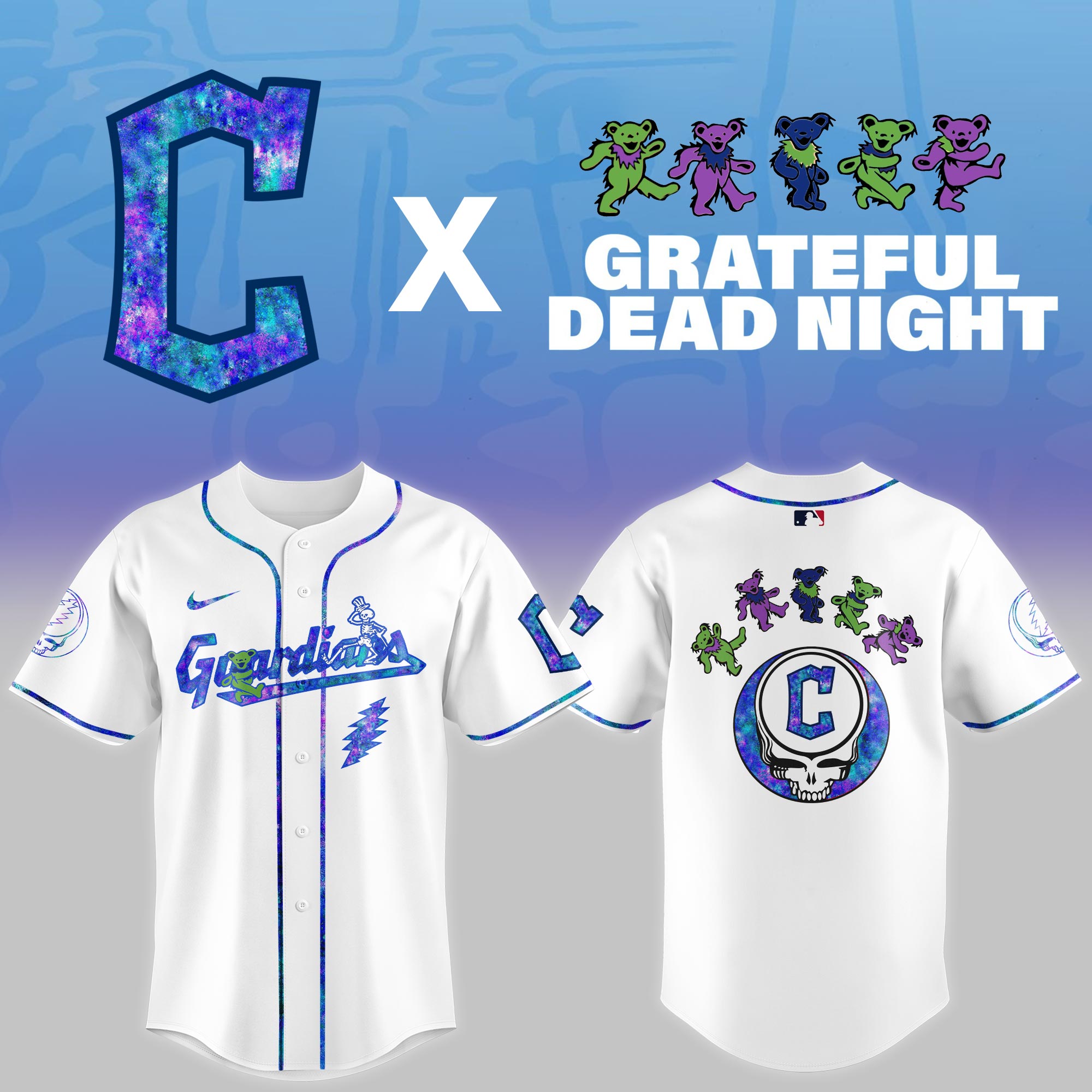 Cleveland Guardians Mlb X Grateful Dead Theme Night Game Baseball Jersey